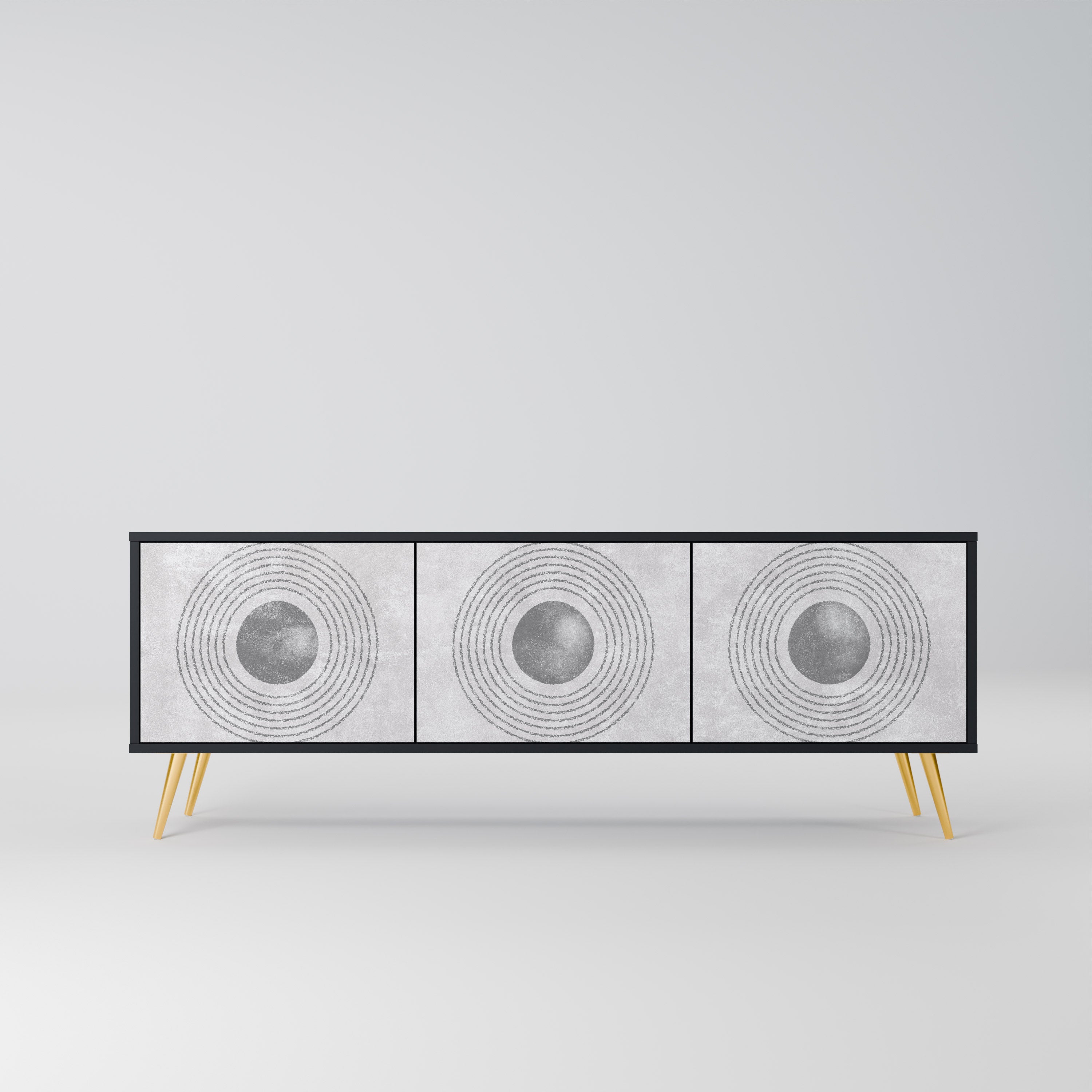 Mueble de TV de 3 puertas SOLID CIRCLES en acabado negro