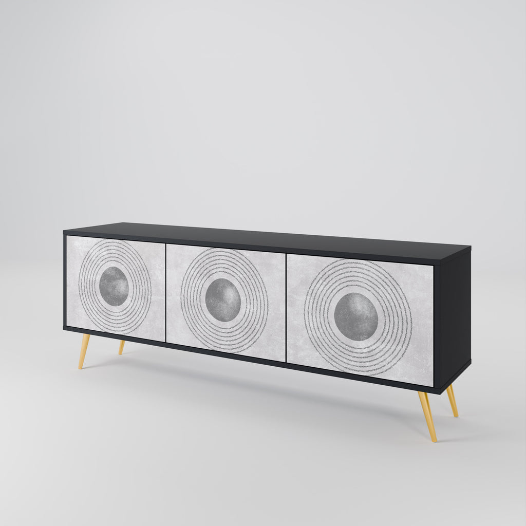 Mueble de TV de 3 puertas SOLID CIRCLES en acabado negro