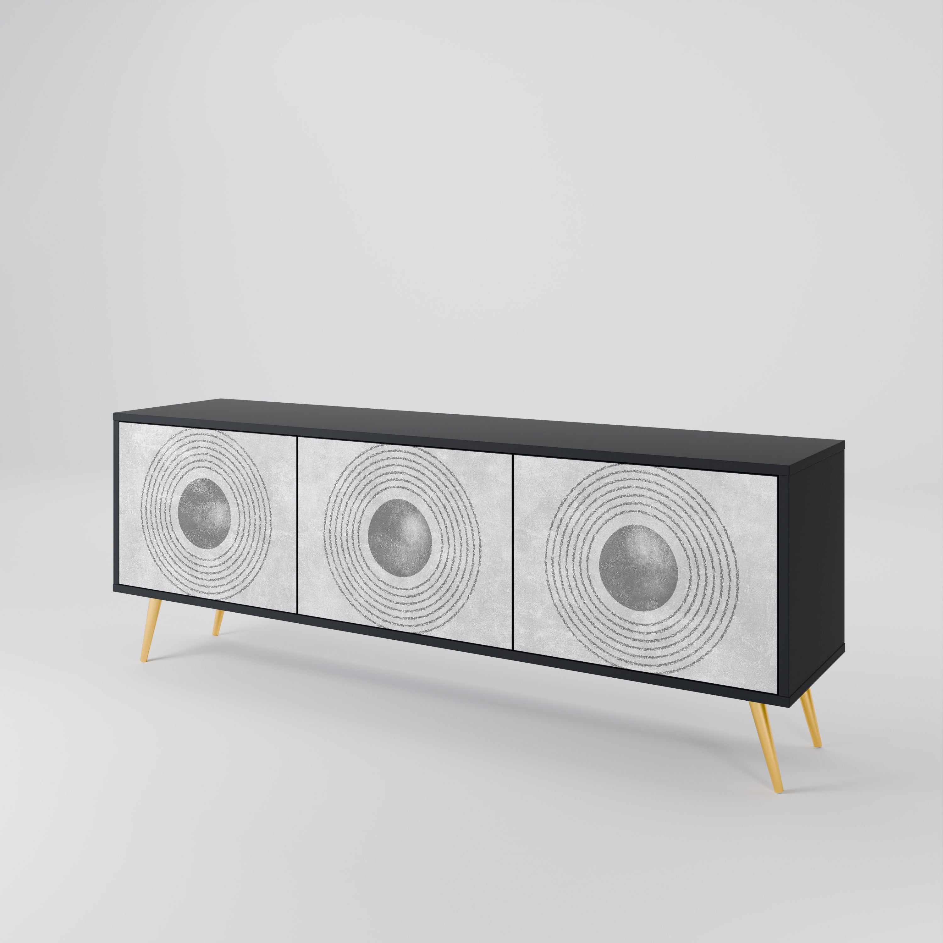 Mueble de TV de 3 puertas SOLID CIRCLES en acabado negro