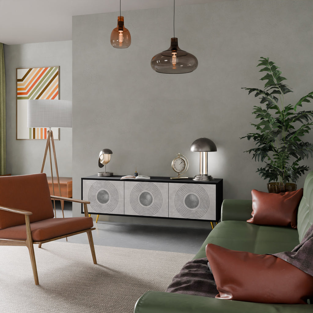 Mueble de TV de 3 puertas SOLID CIRCLES en acabado negro