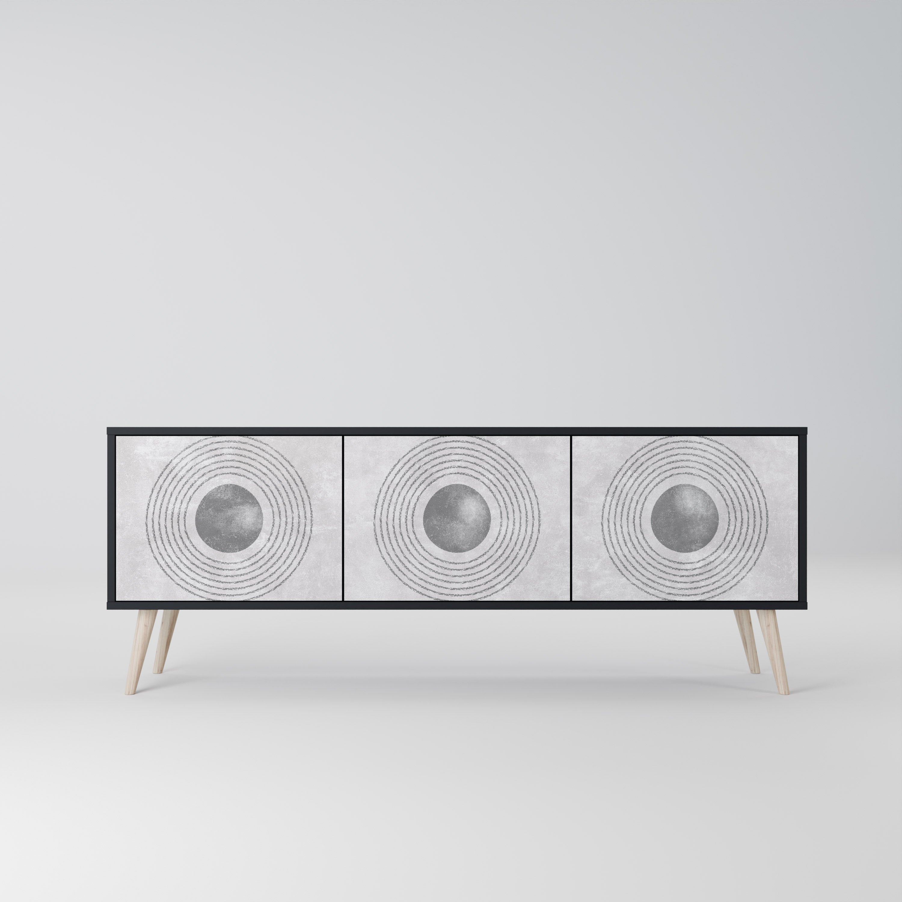 Mueble de TV de 3 puertas SOLID CIRCLES en acabado negro