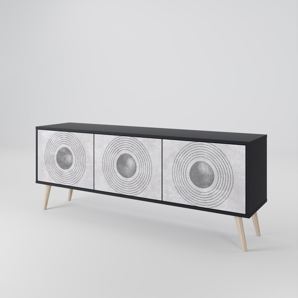 Mueble de TV de 3 puertas SOLID CIRCLES en acabado negro