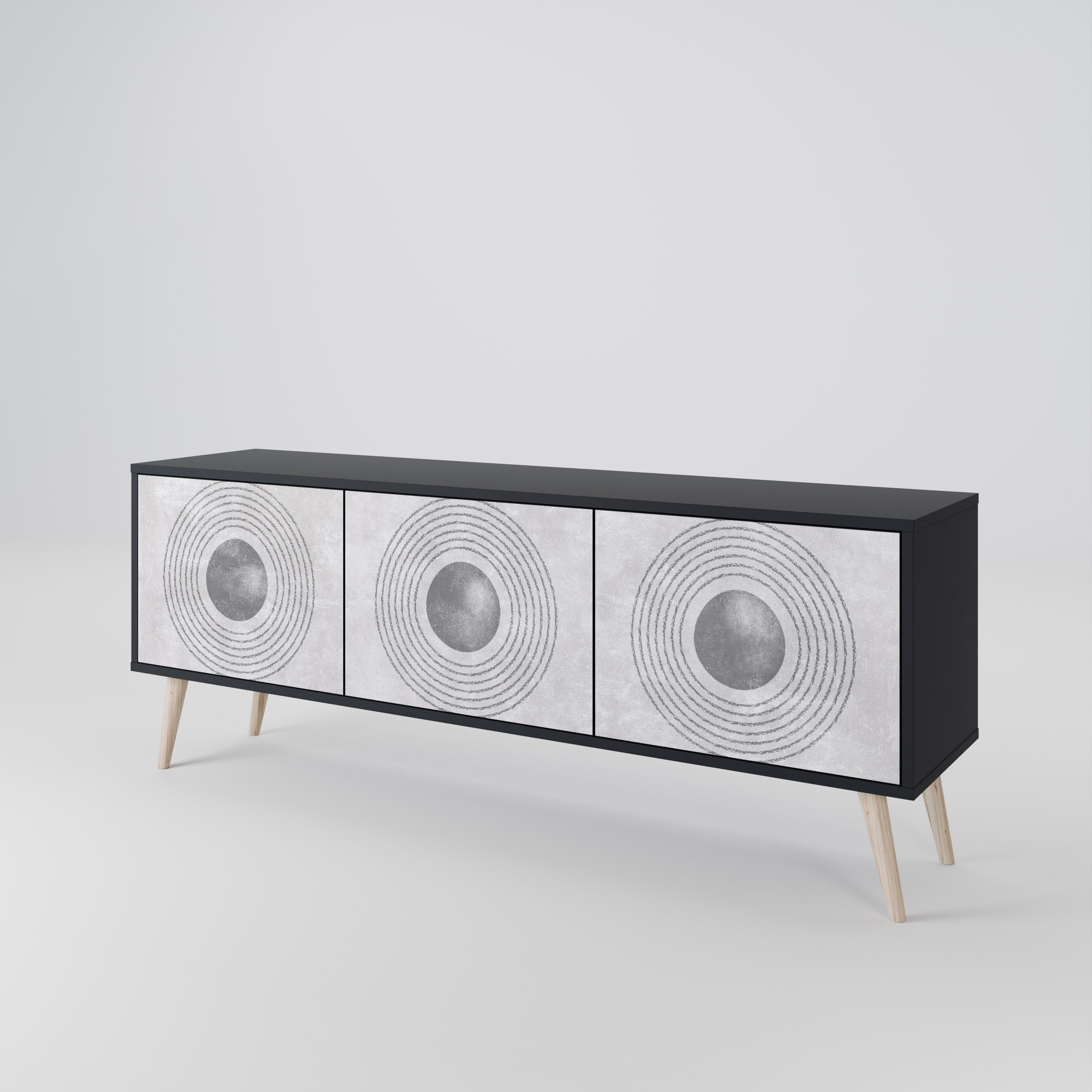 Mueble de TV de 3 puertas SOLID CIRCLES en acabado negro