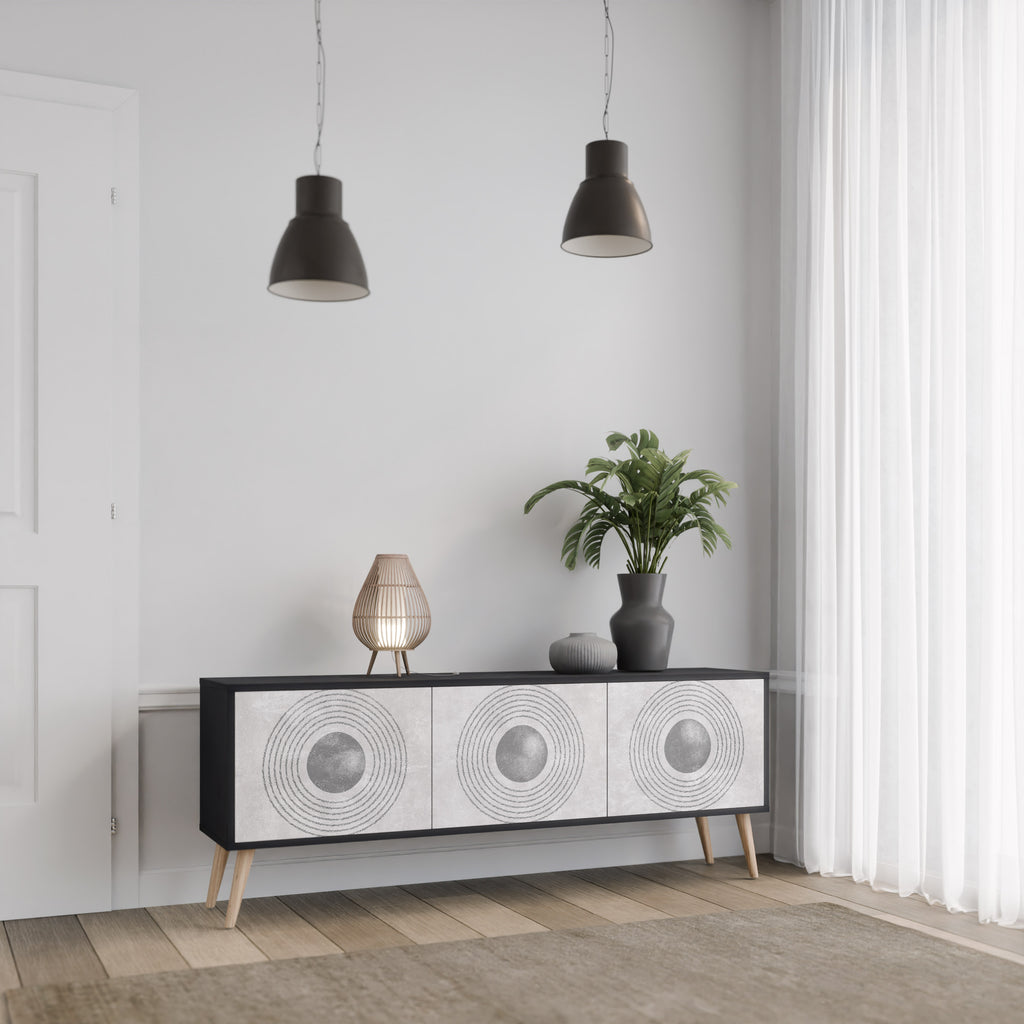 Mueble de TV de 3 puertas SOLID CIRCLES en acabado negro