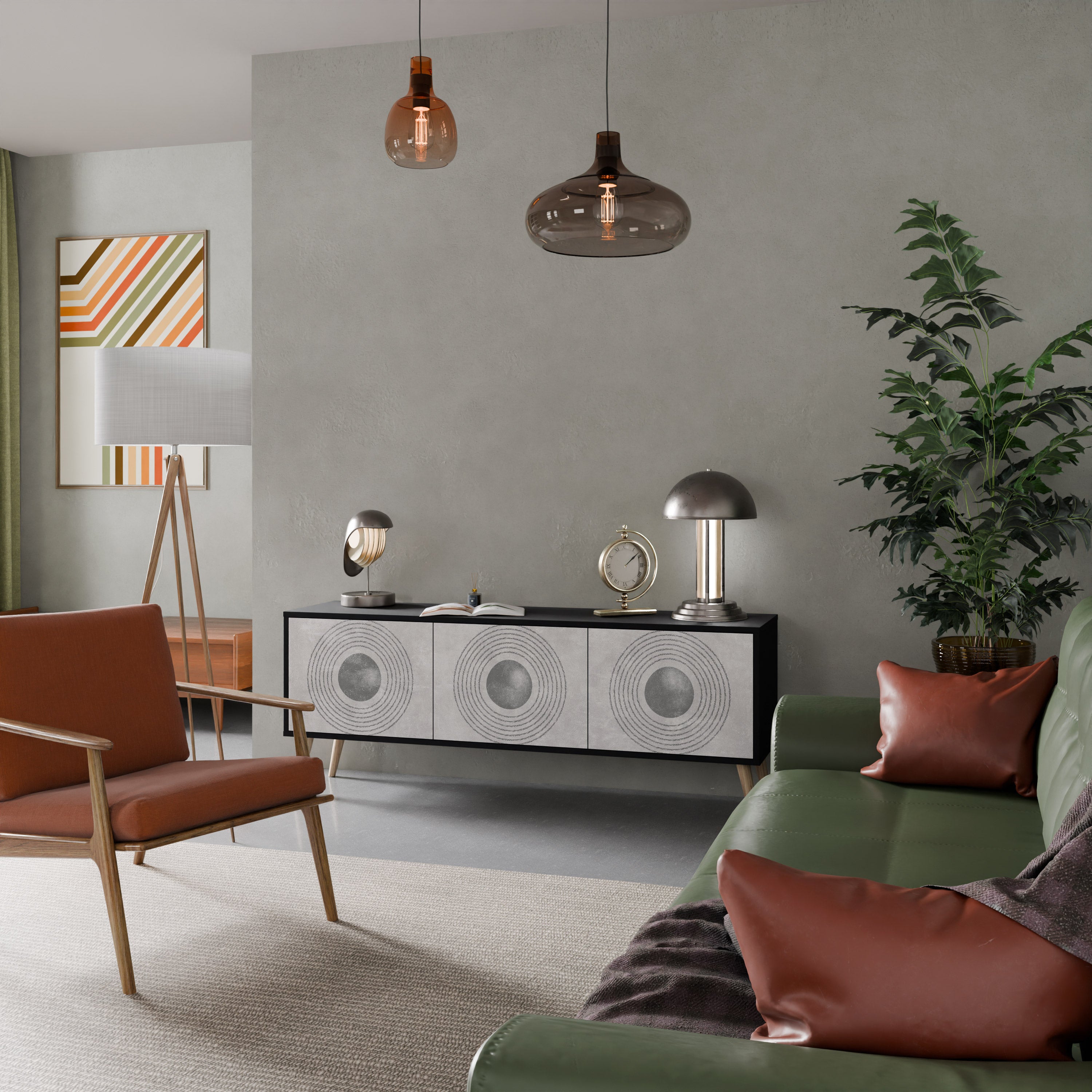 Mueble de TV de 3 puertas SOLID CIRCLES en acabado negro