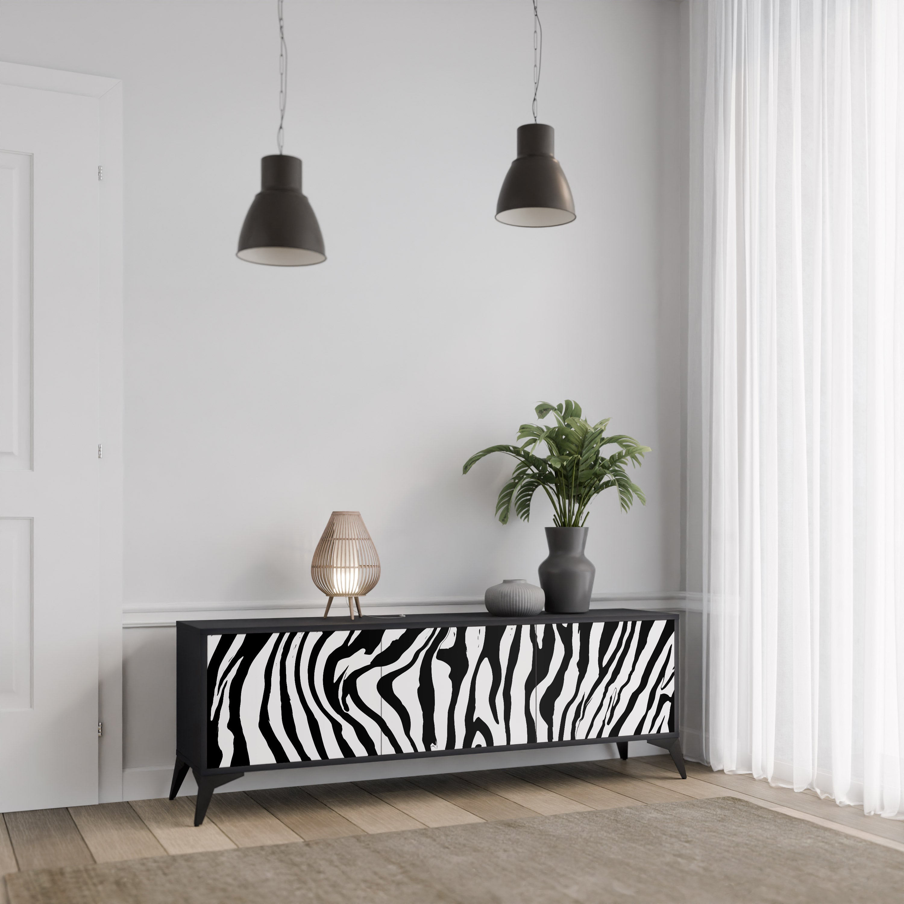 Mueble de TV SPLENDID ZEBRA de 3 puertas con acabado negro