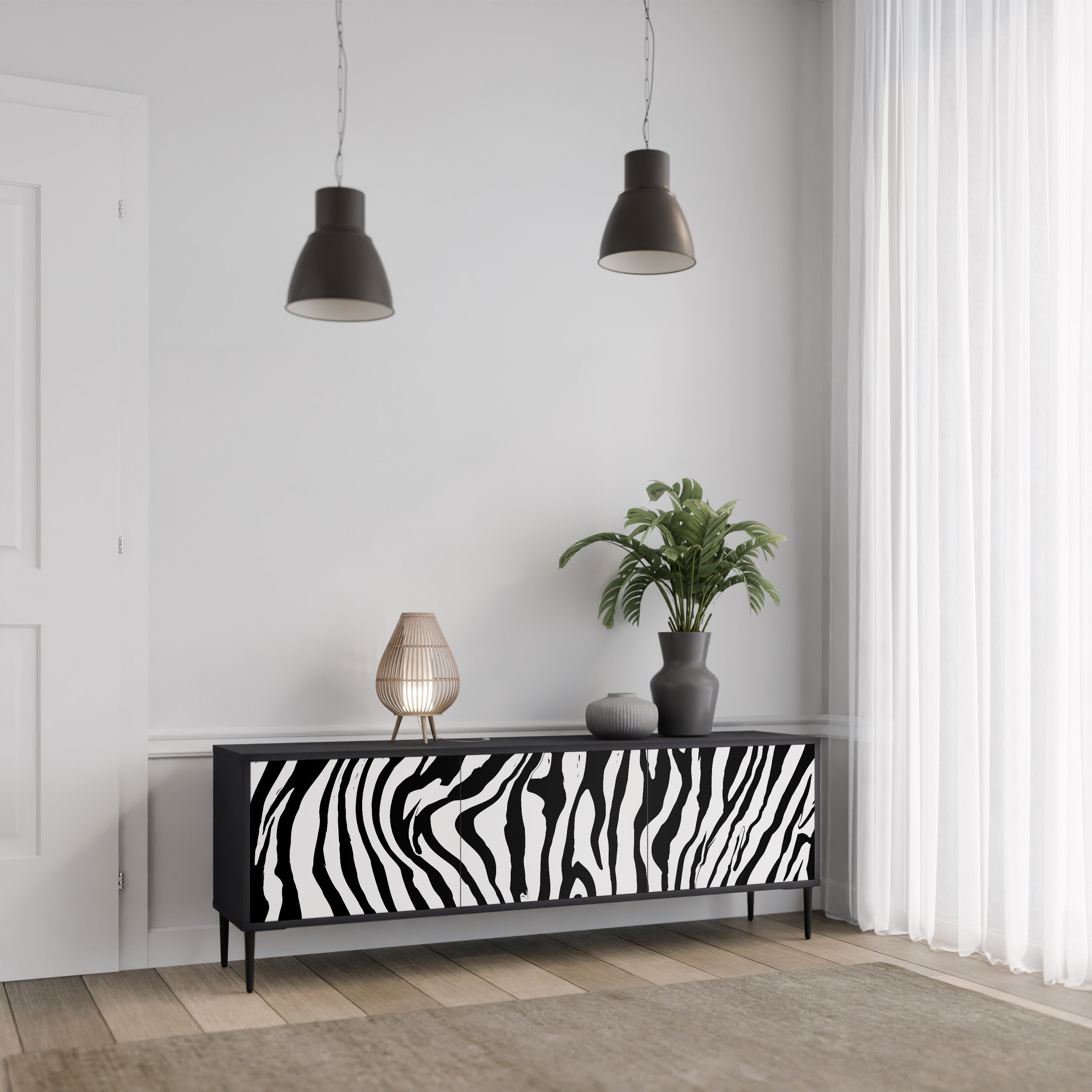 Mueble de TV SPLENDID ZEBRA de 3 puertas con acabado negro