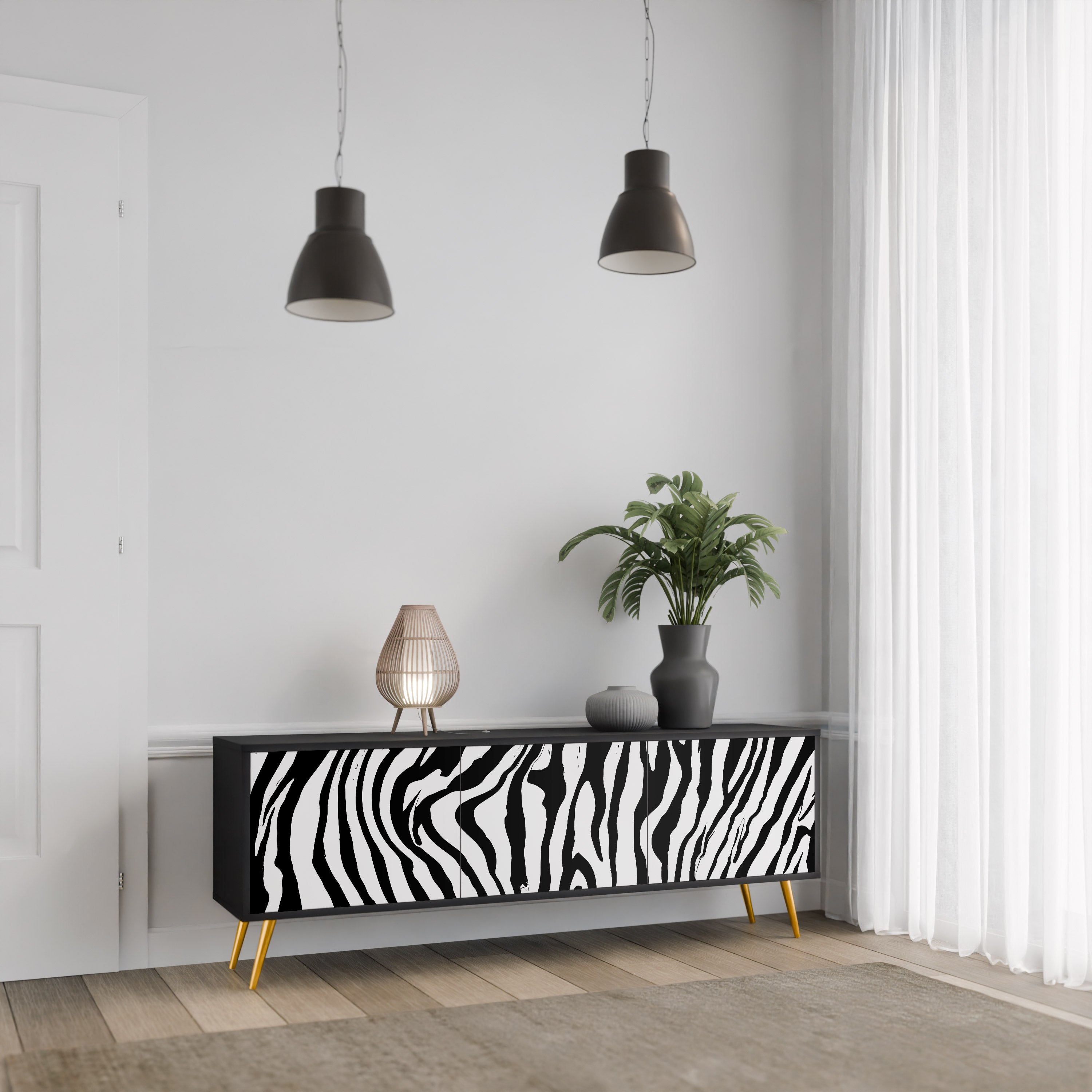 Mueble de TV SPLENDID ZEBRA de 3 puertas con acabado negro