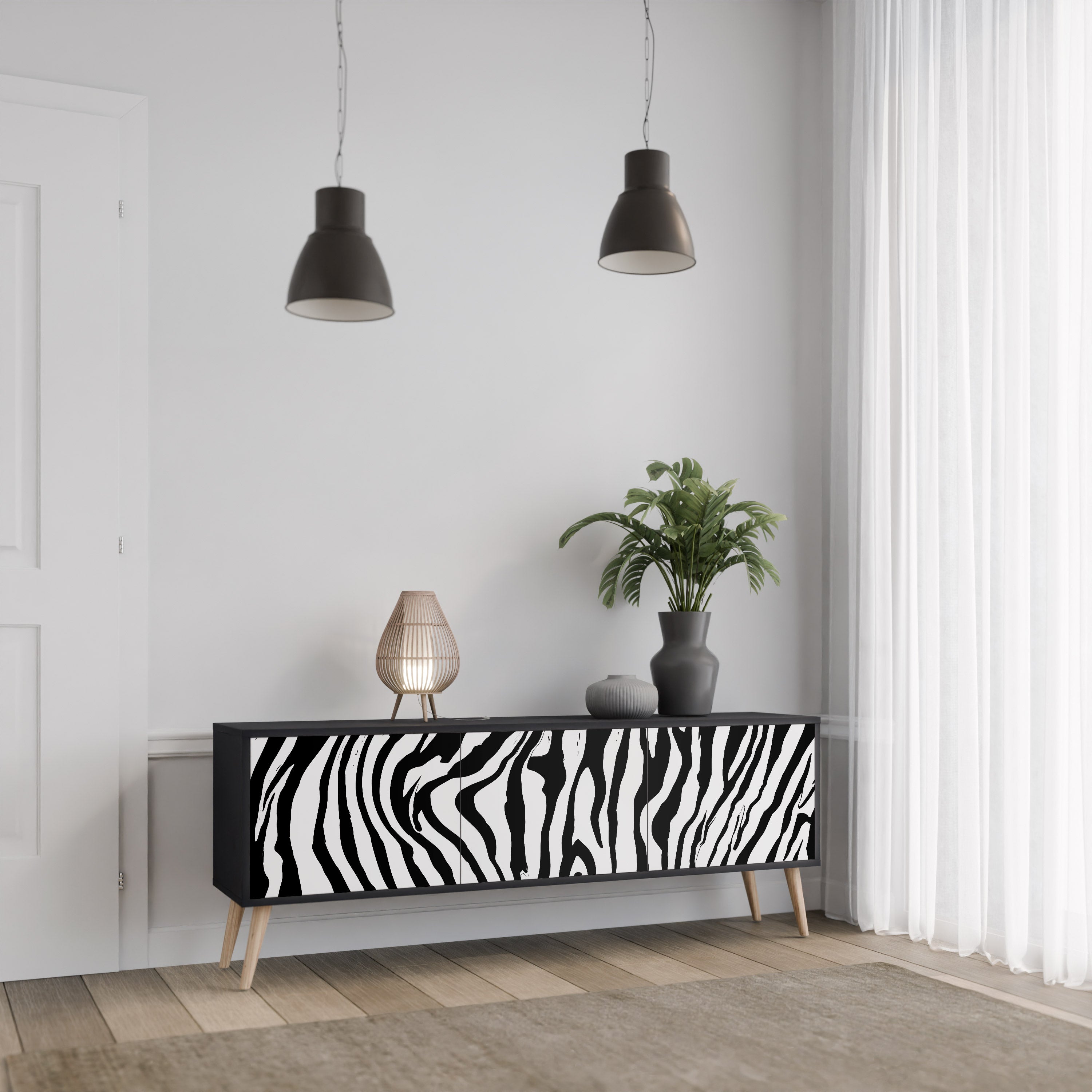 Mueble de TV SPLENDID ZEBRA de 3 puertas con acabado negro