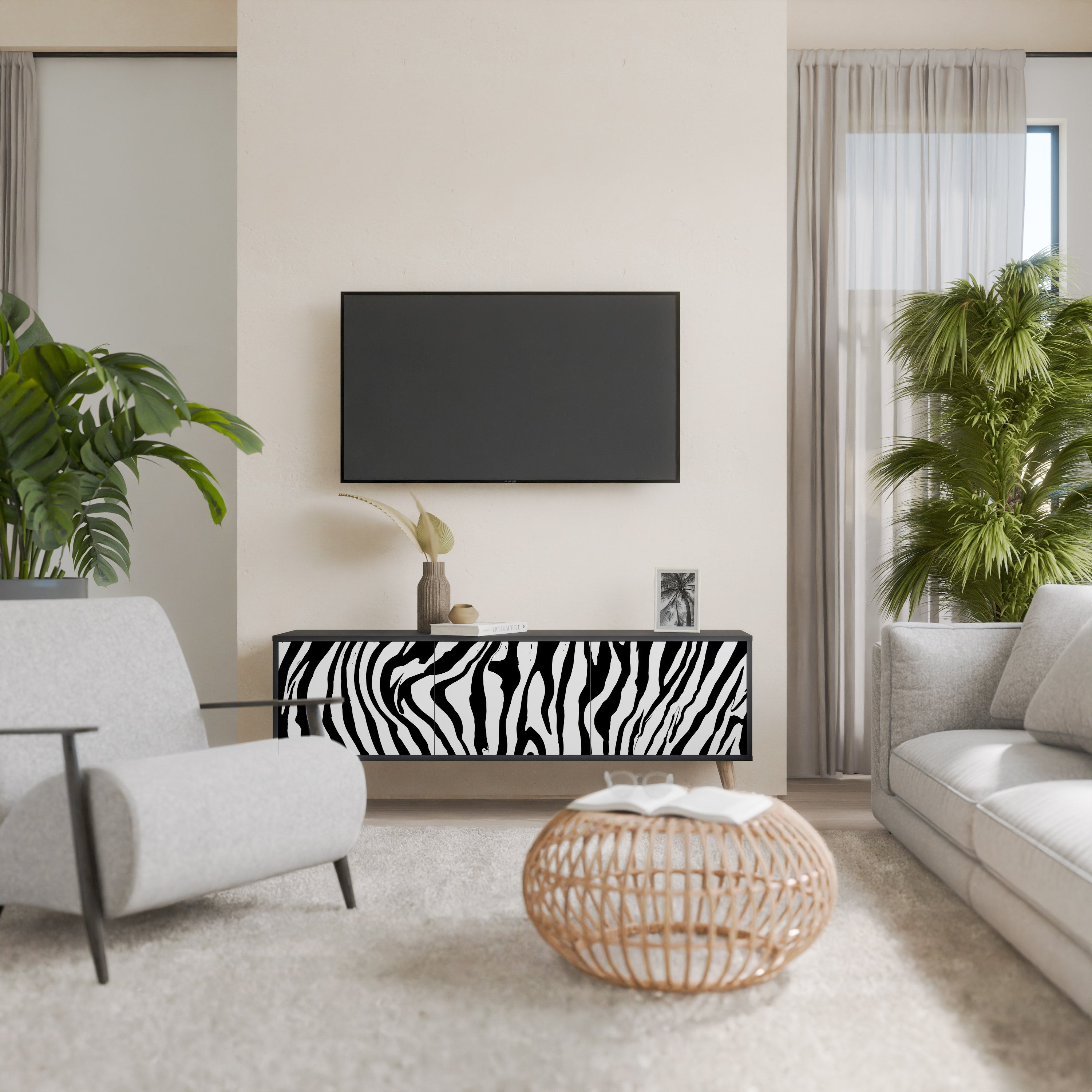 Mueble de TV SPLENDID ZEBRA de 3 puertas con acabado negro