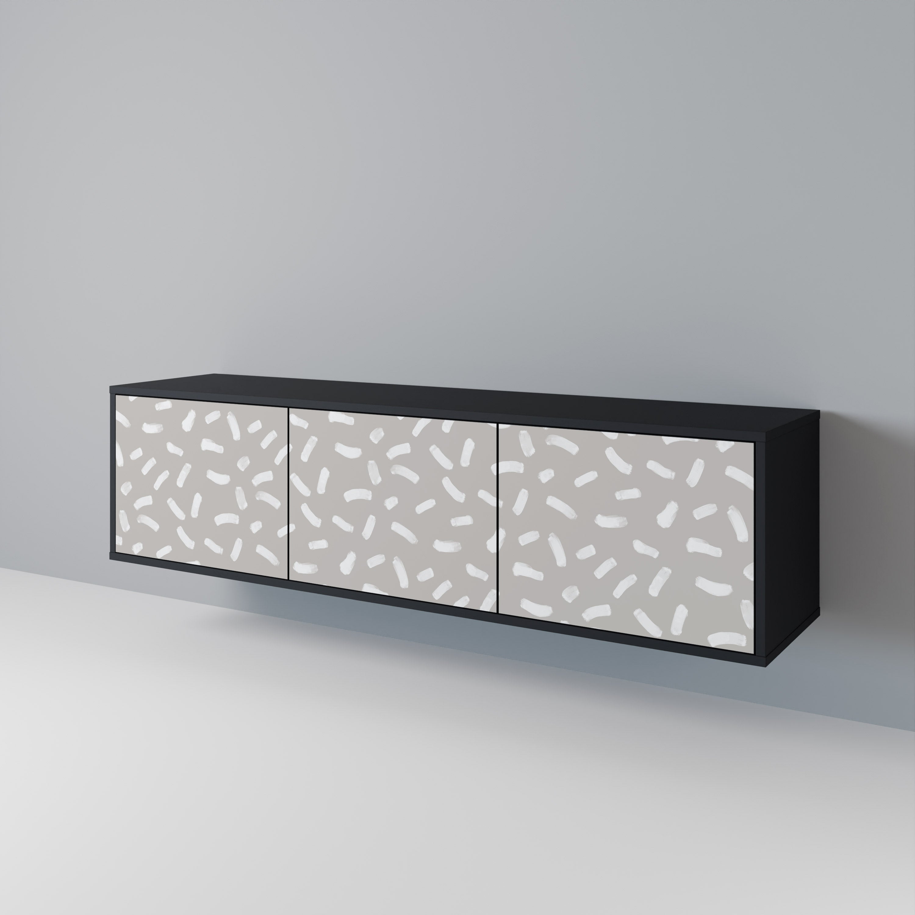 PASSING SECONDS Mueble de TV de 3 puertas con acabado negro