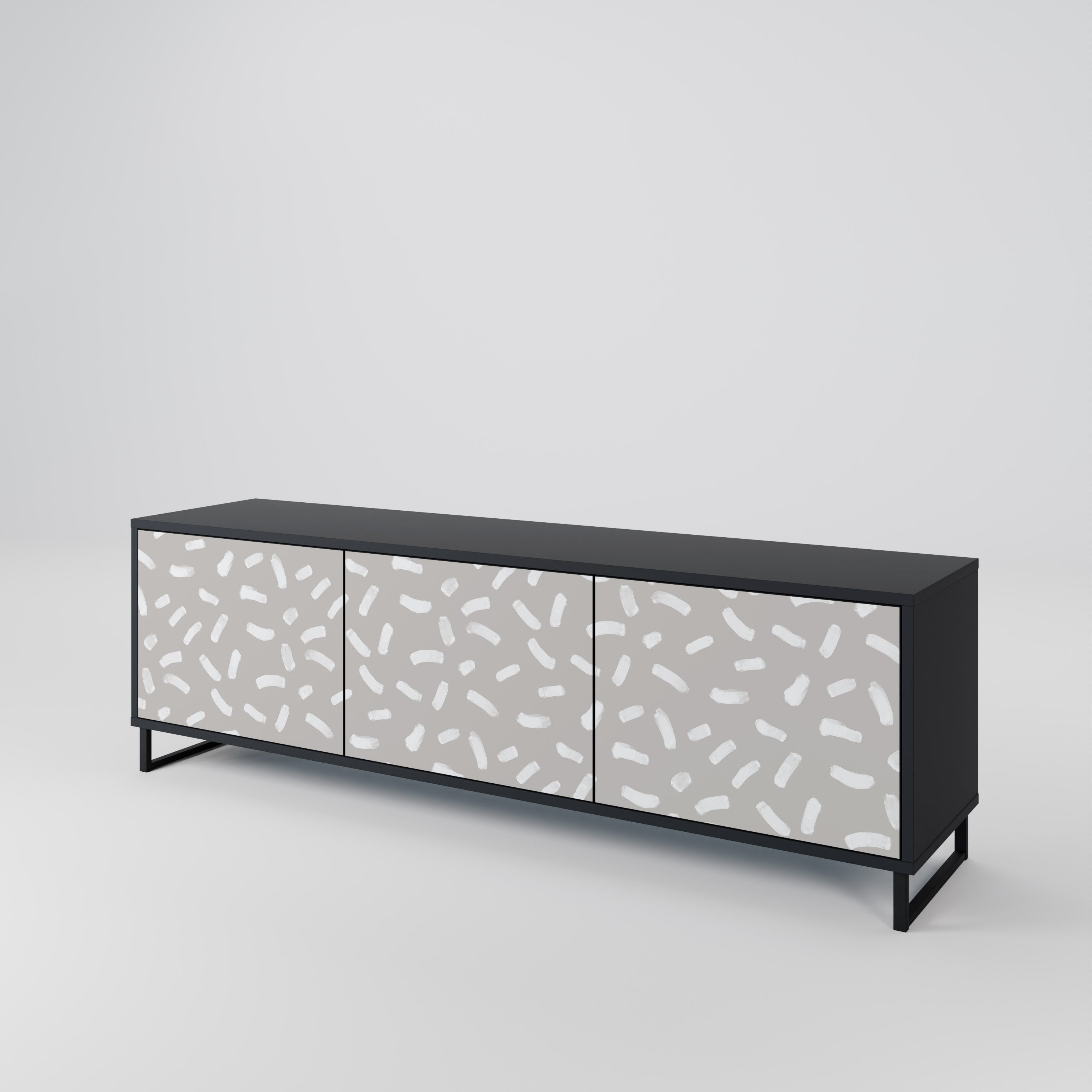PASSING SECONDS Mueble de TV de 3 puertas con acabado negro