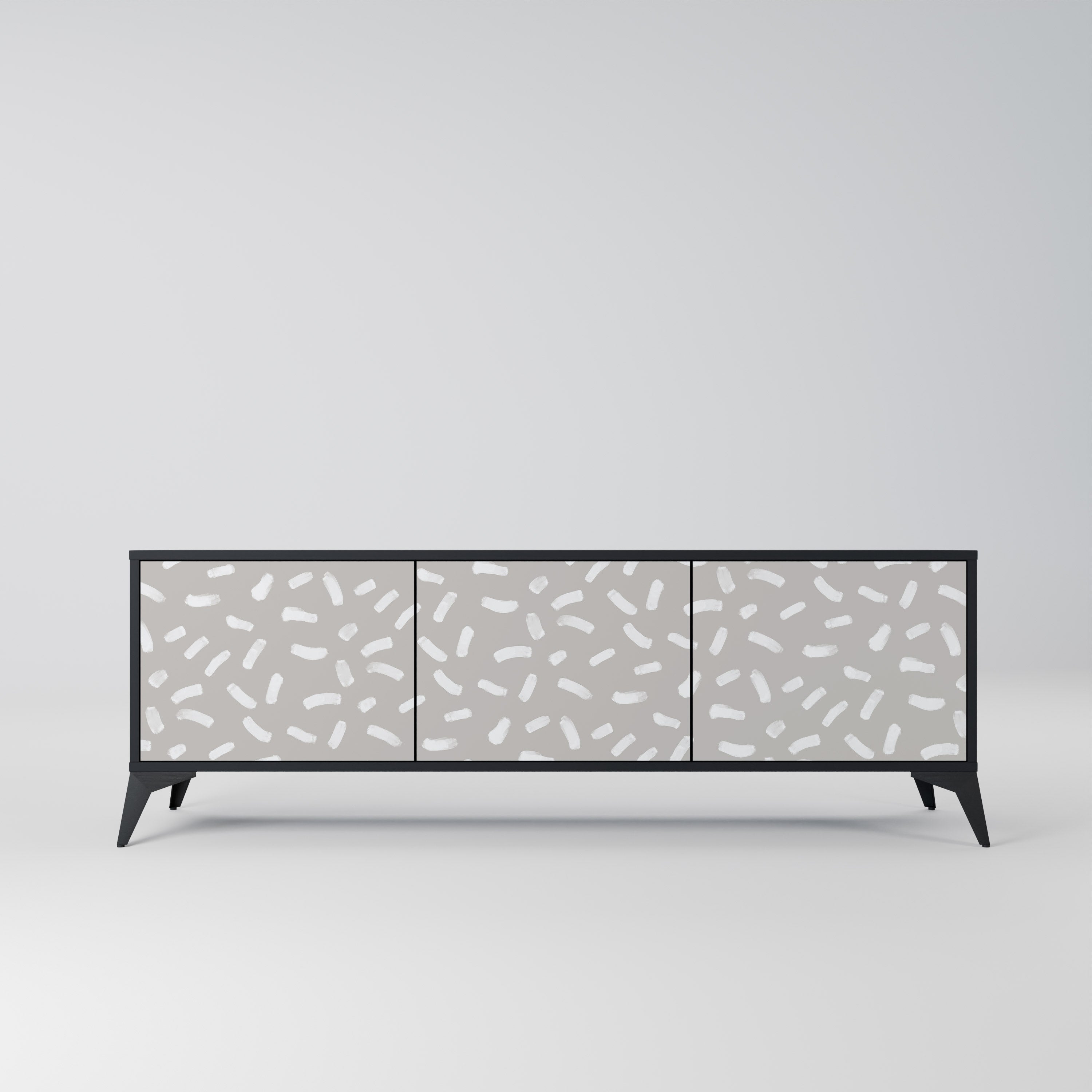 PASSING SECONDS Mueble de TV de 3 puertas con acabado negro
