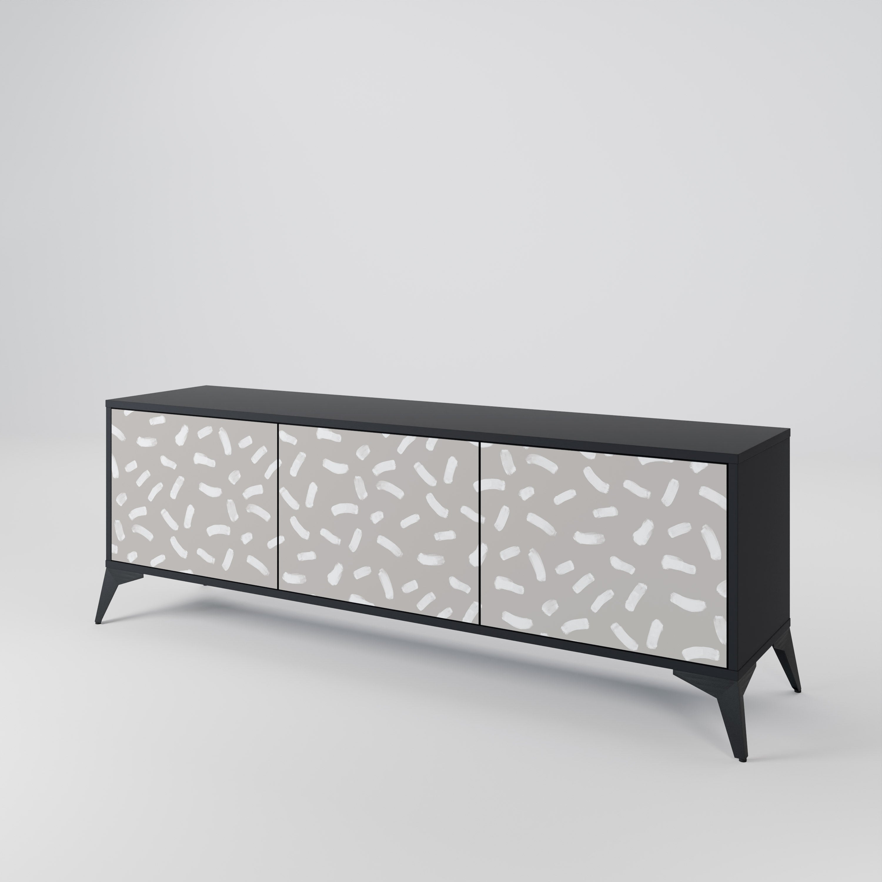 PASSING SECONDS Mueble de TV de 3 puertas con acabado negro