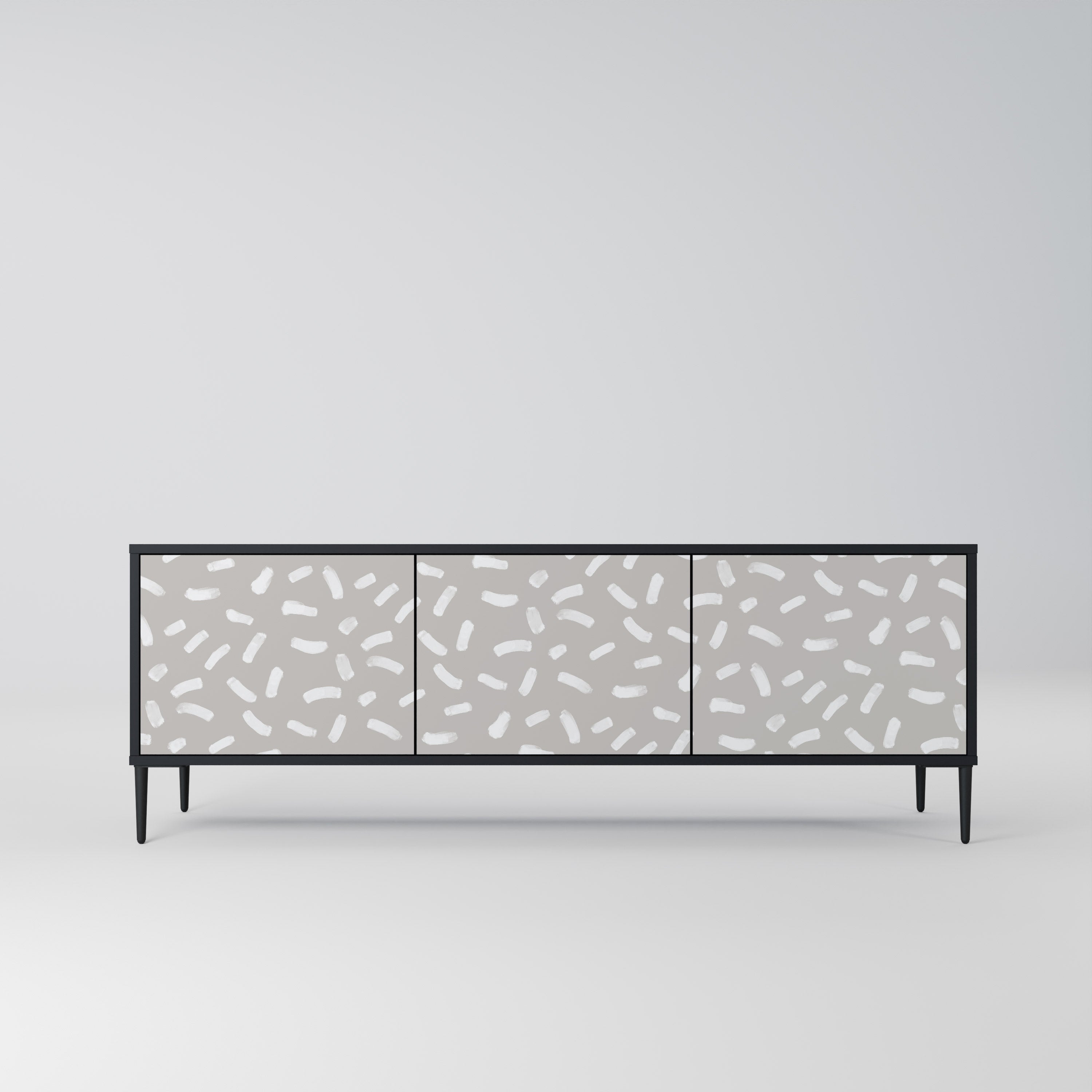 PASSING SECONDS Mueble de TV de 3 puertas con acabado negro
