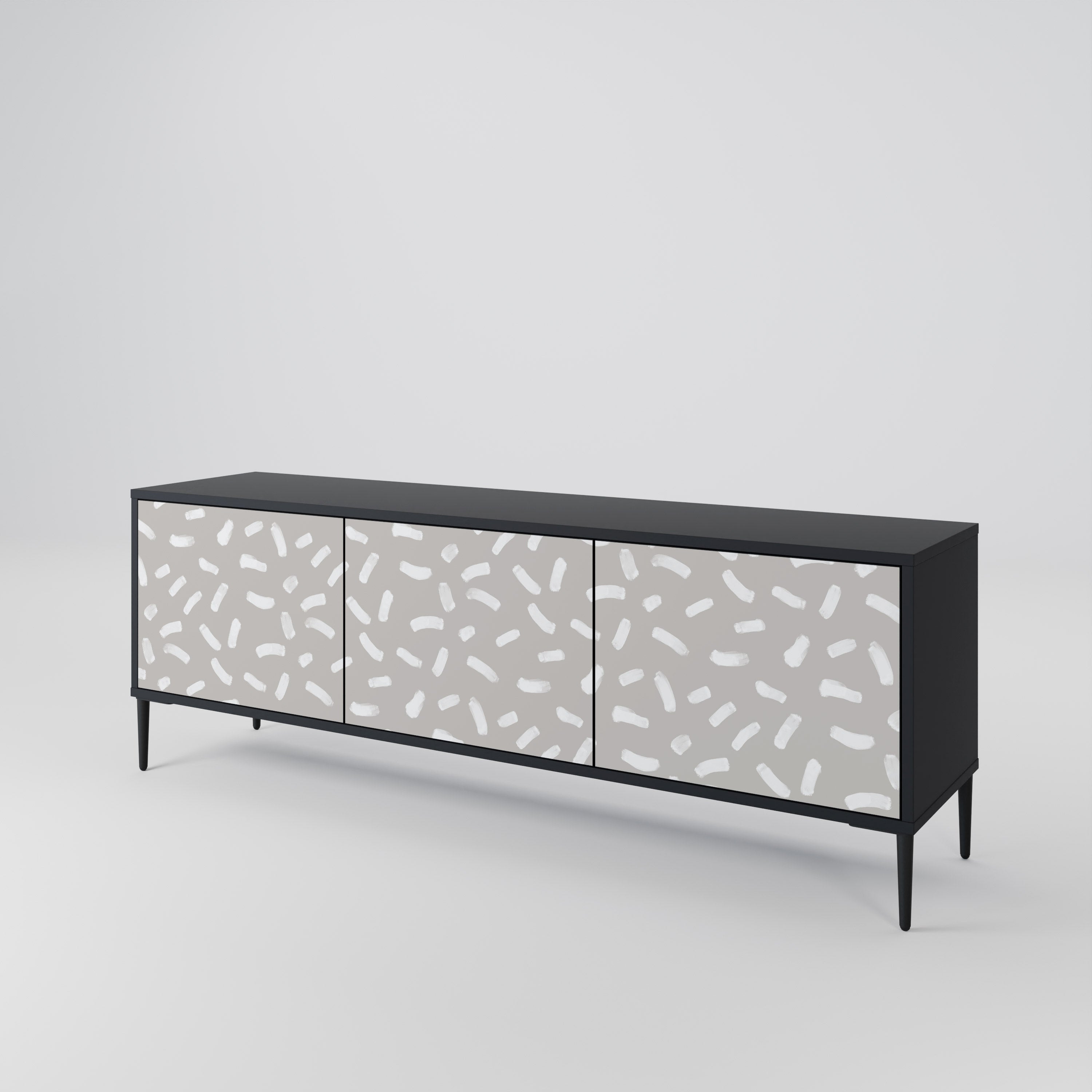 PASSING SECONDS Mueble de TV de 3 puertas con acabado negro