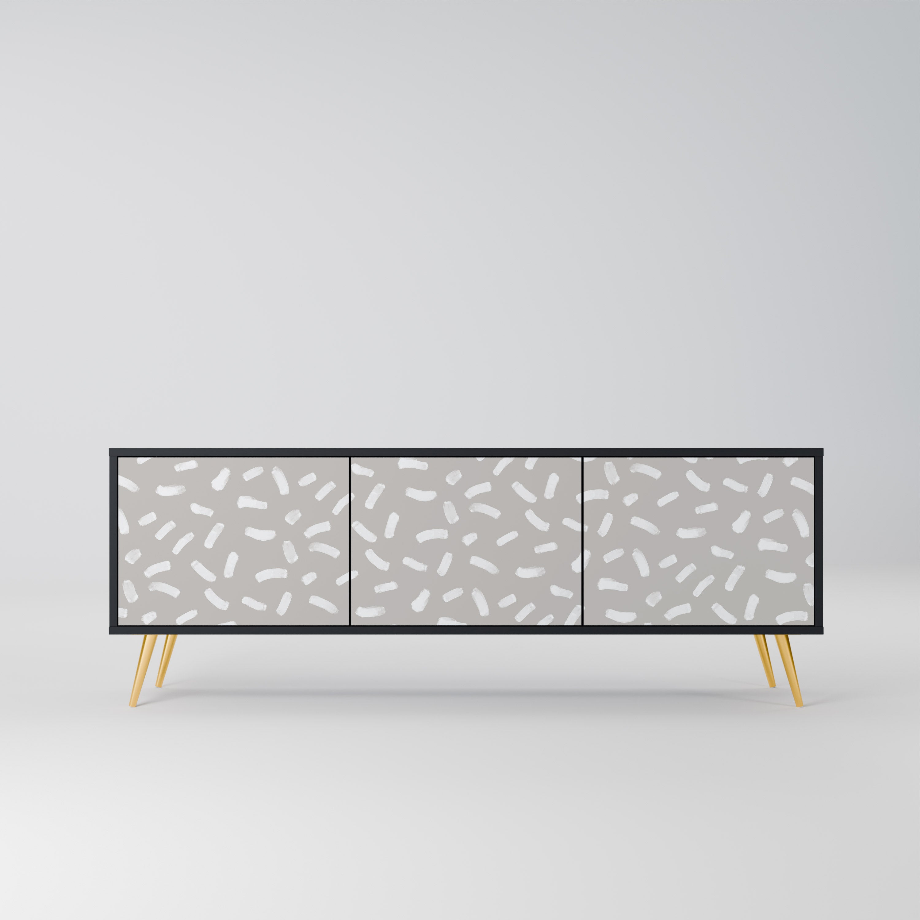 PASSING SECONDS Mueble de TV de 3 puertas con acabado negro