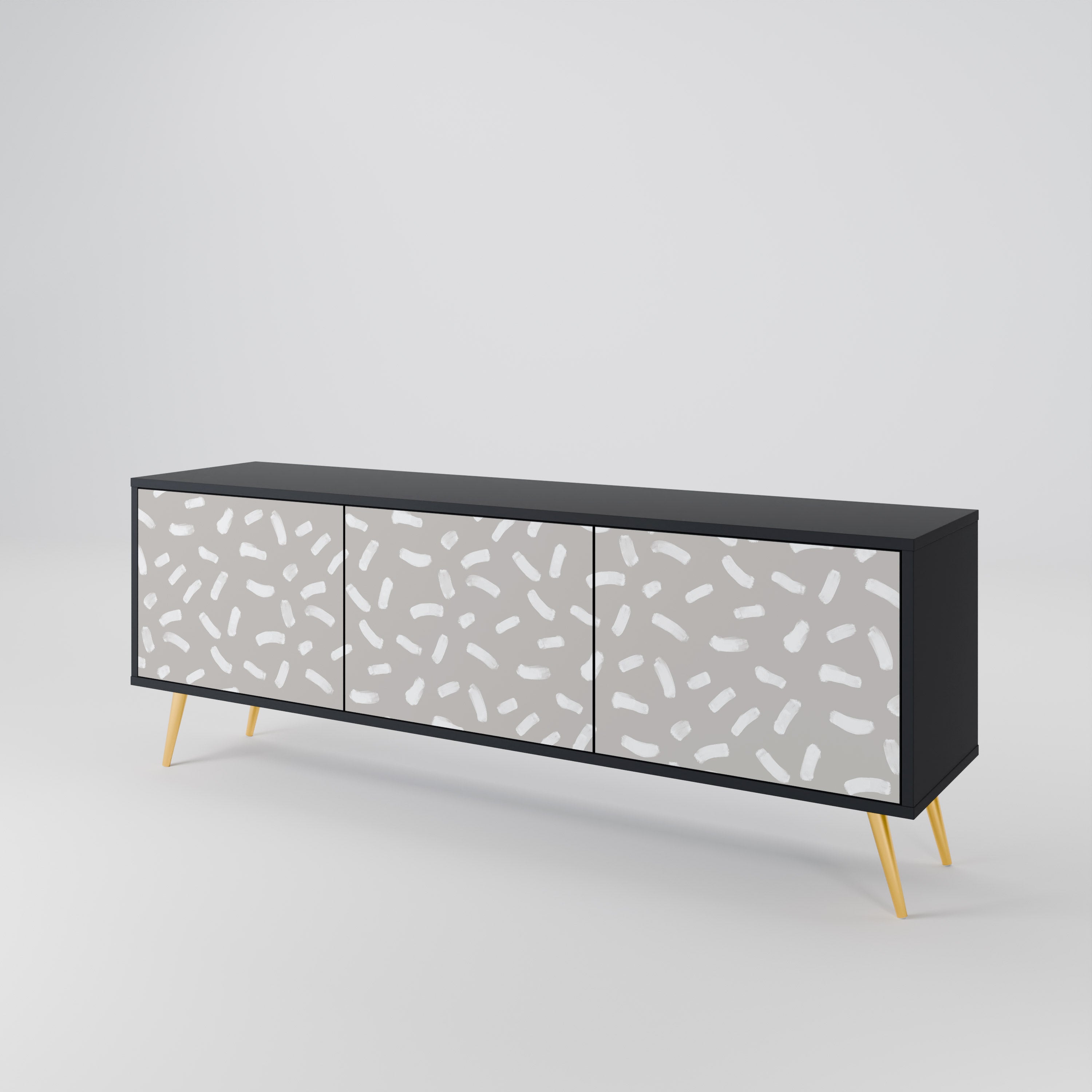 PASSING SECONDS Mueble de TV de 3 puertas con acabado negro