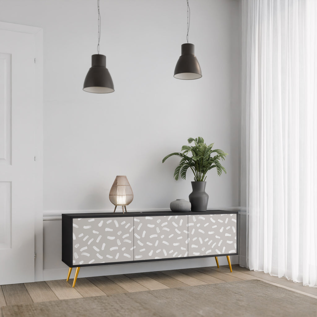 PASSING SECONDS Mueble de TV de 3 puertas con acabado negro