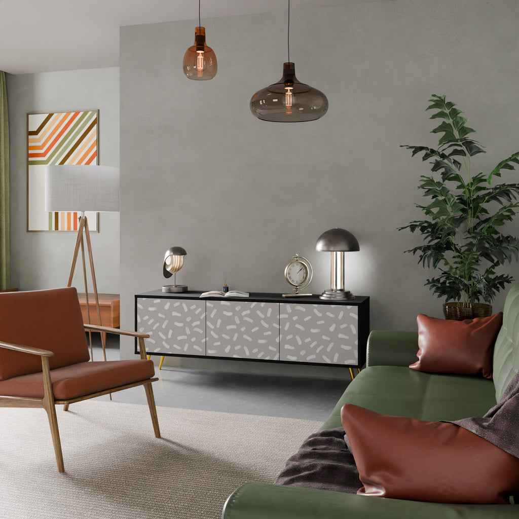 PASSING SECONDS Mueble de TV de 3 puertas con acabado negro