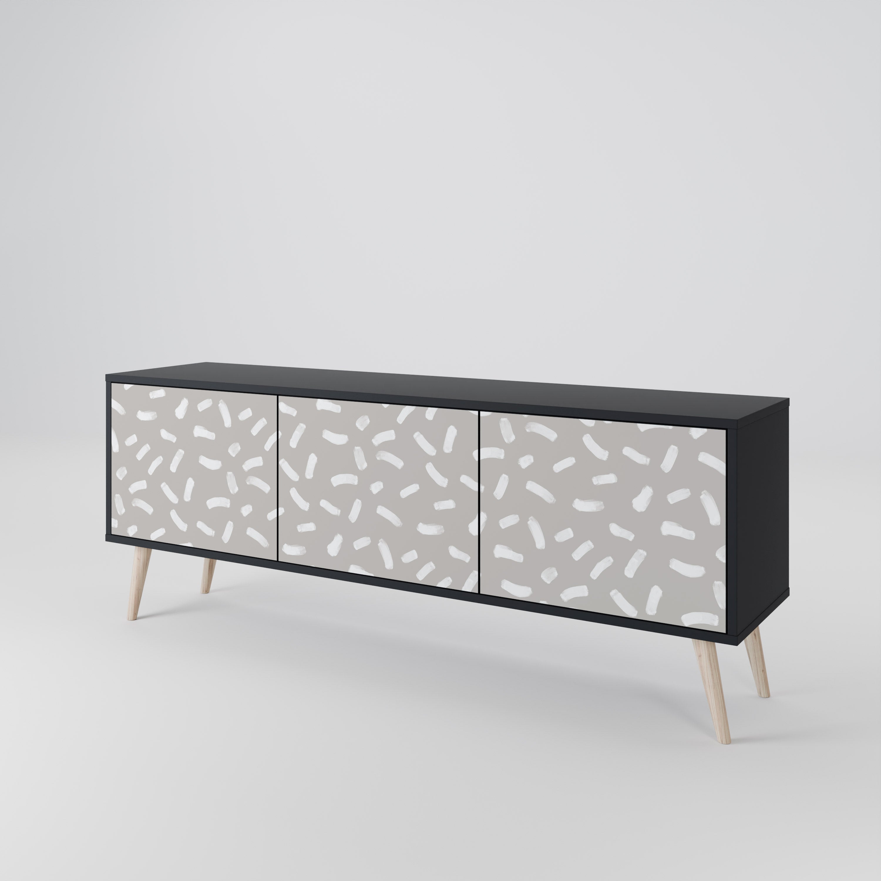 PASSING SECONDS Mueble de TV de 3 puertas con acabado negro