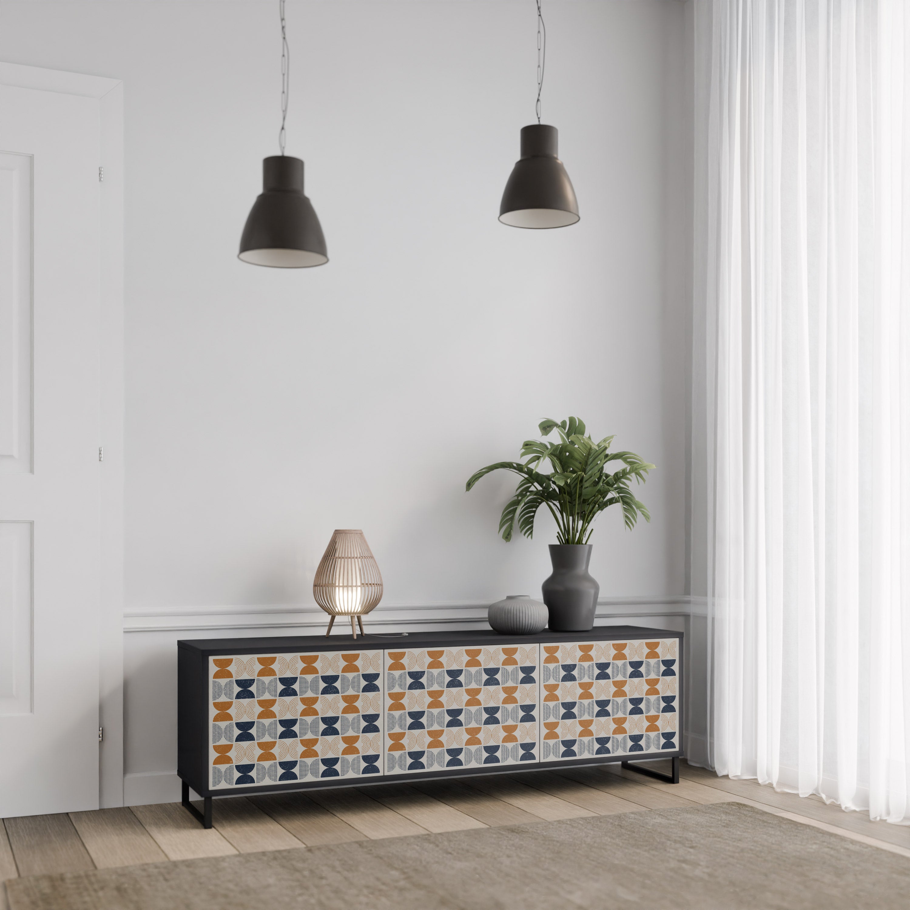 Mueble de TV de 3 puertas REFLECTION RANGE en acabado negro