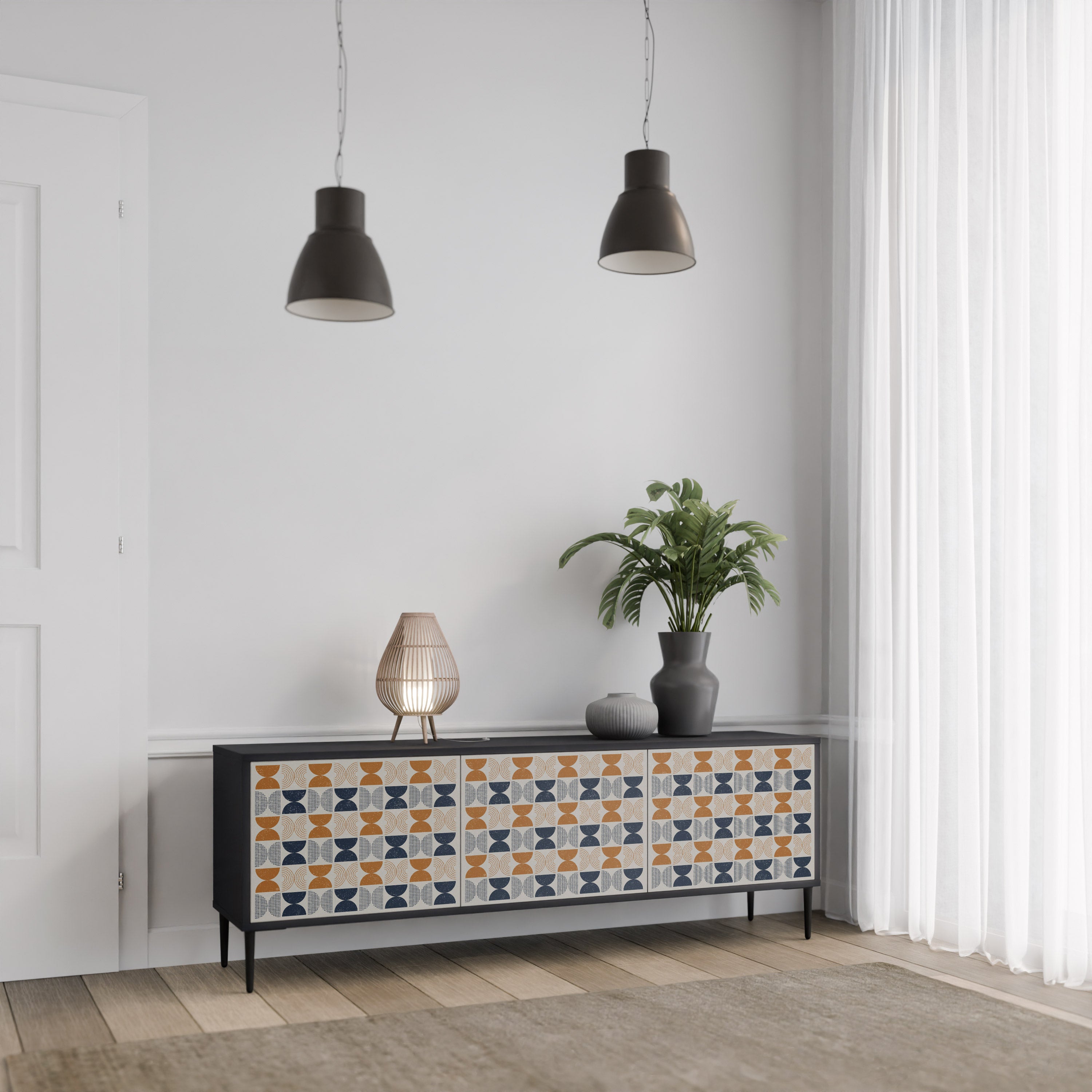 Mueble de TV de 3 puertas REFLECTION RANGE en acabado negro