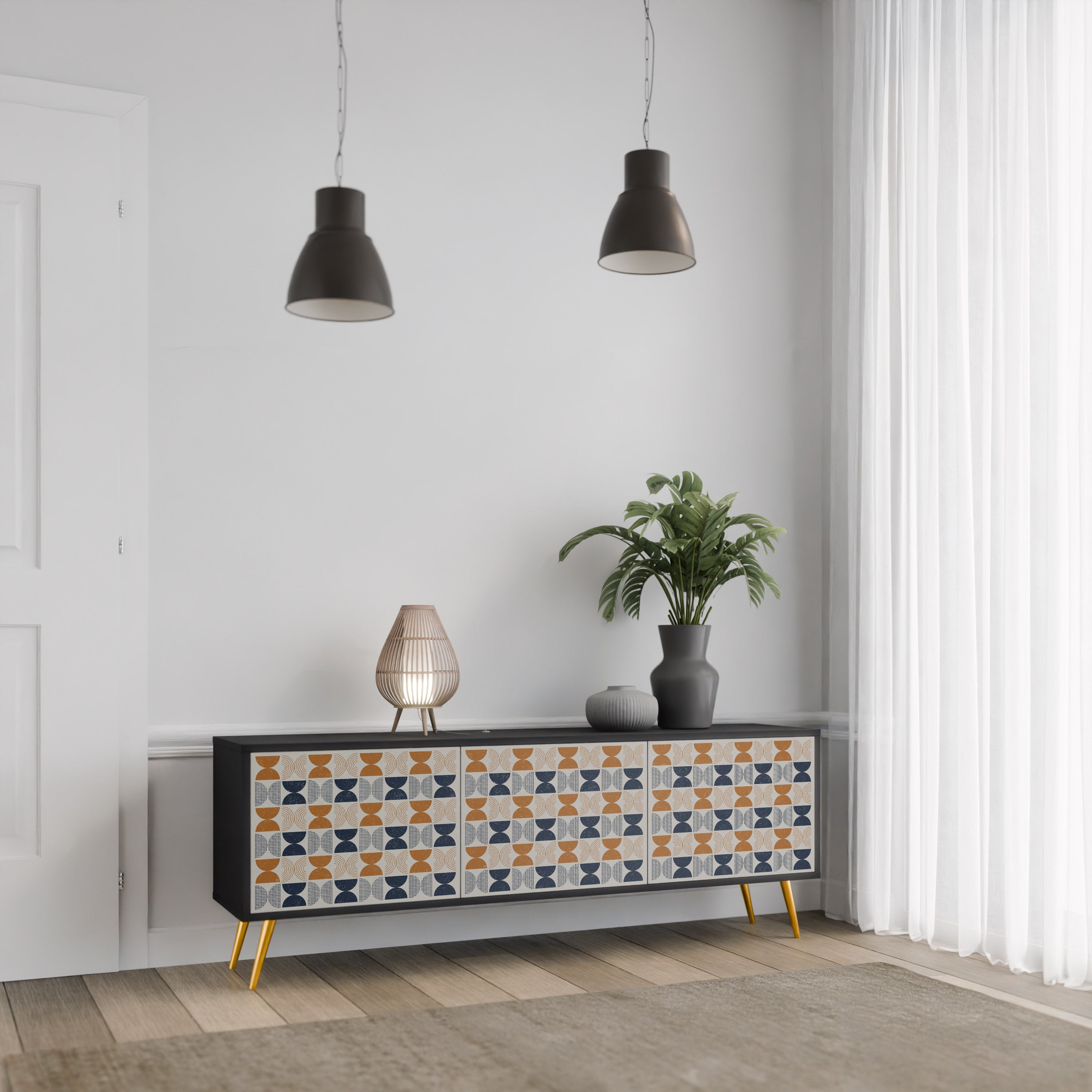 Mueble de TV de 3 puertas REFLECTION RANGE en acabado negro