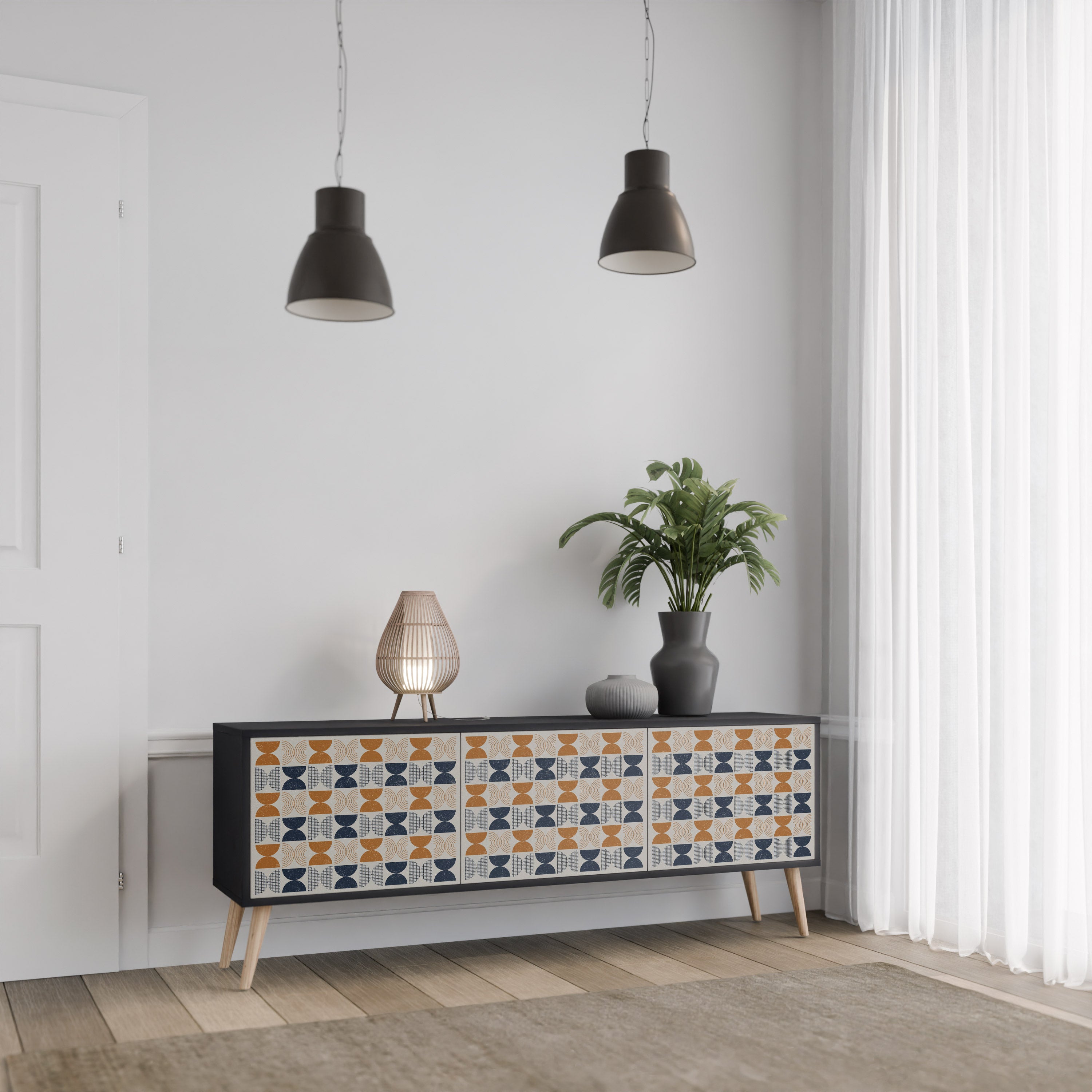 Mueble de TV de 3 puertas REFLECTION RANGE en acabado negro