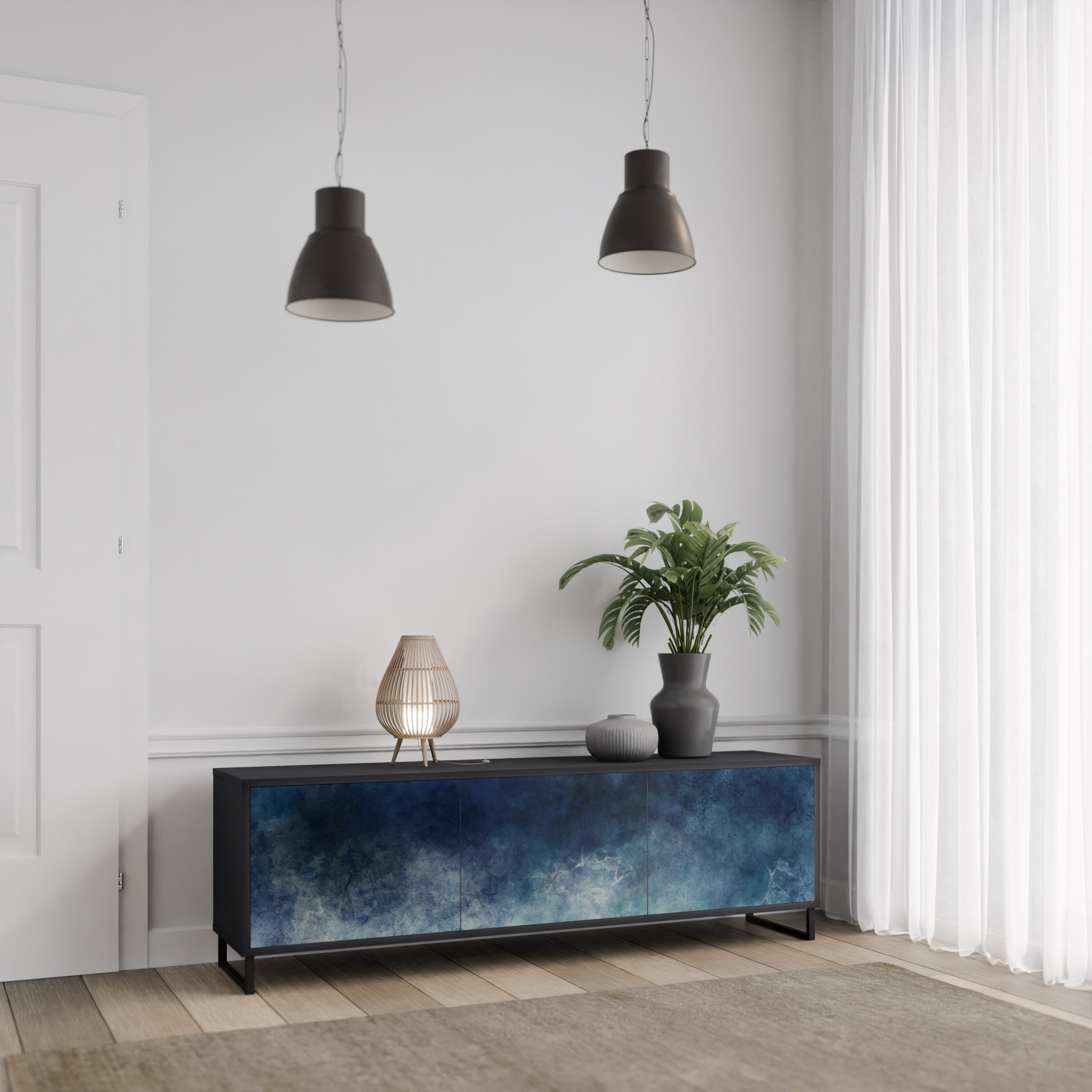Mueble de TV de 3 puertas CELESTIAL FALL en acabado negro