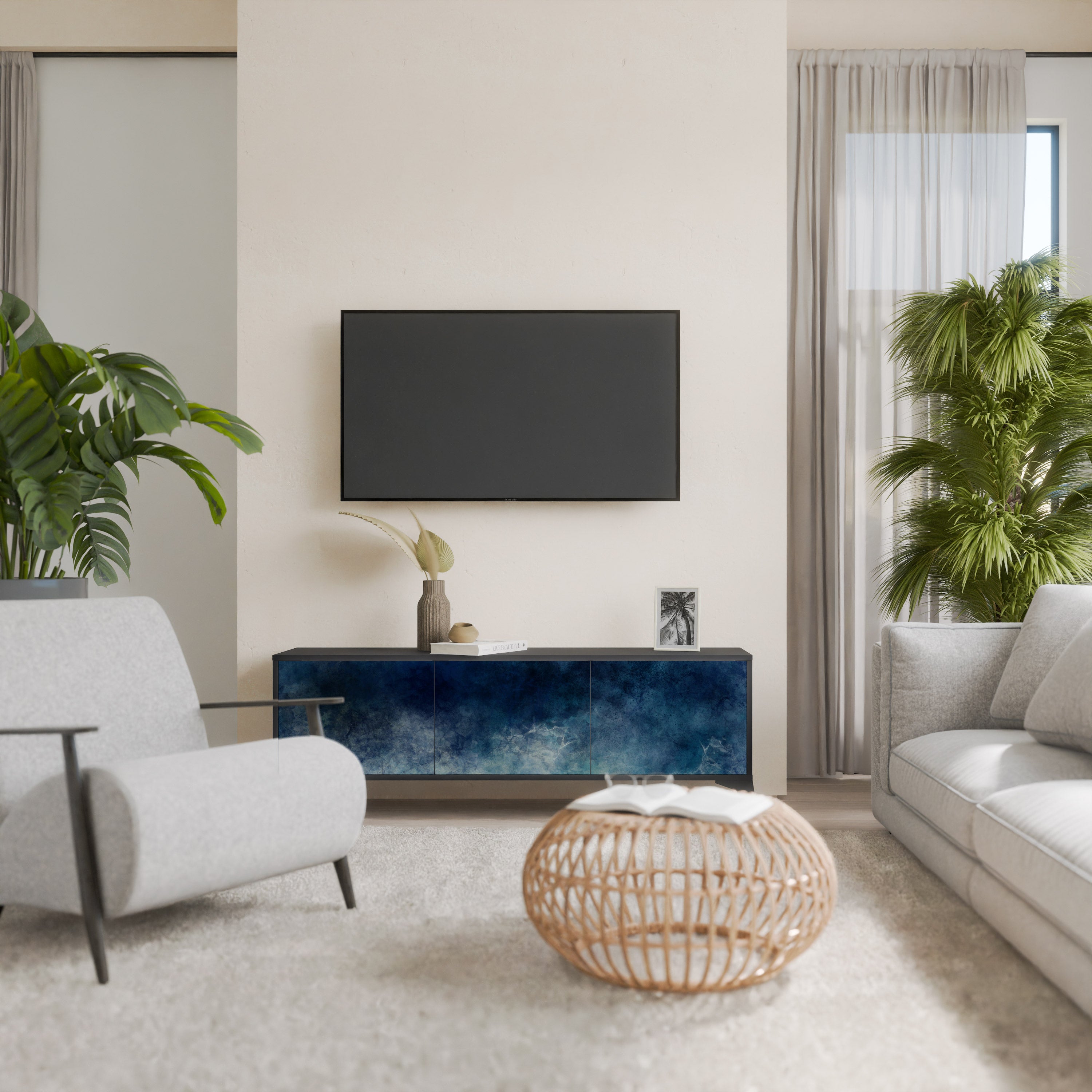 Mueble de TV de 3 puertas CELESTIAL FALL en acabado negro