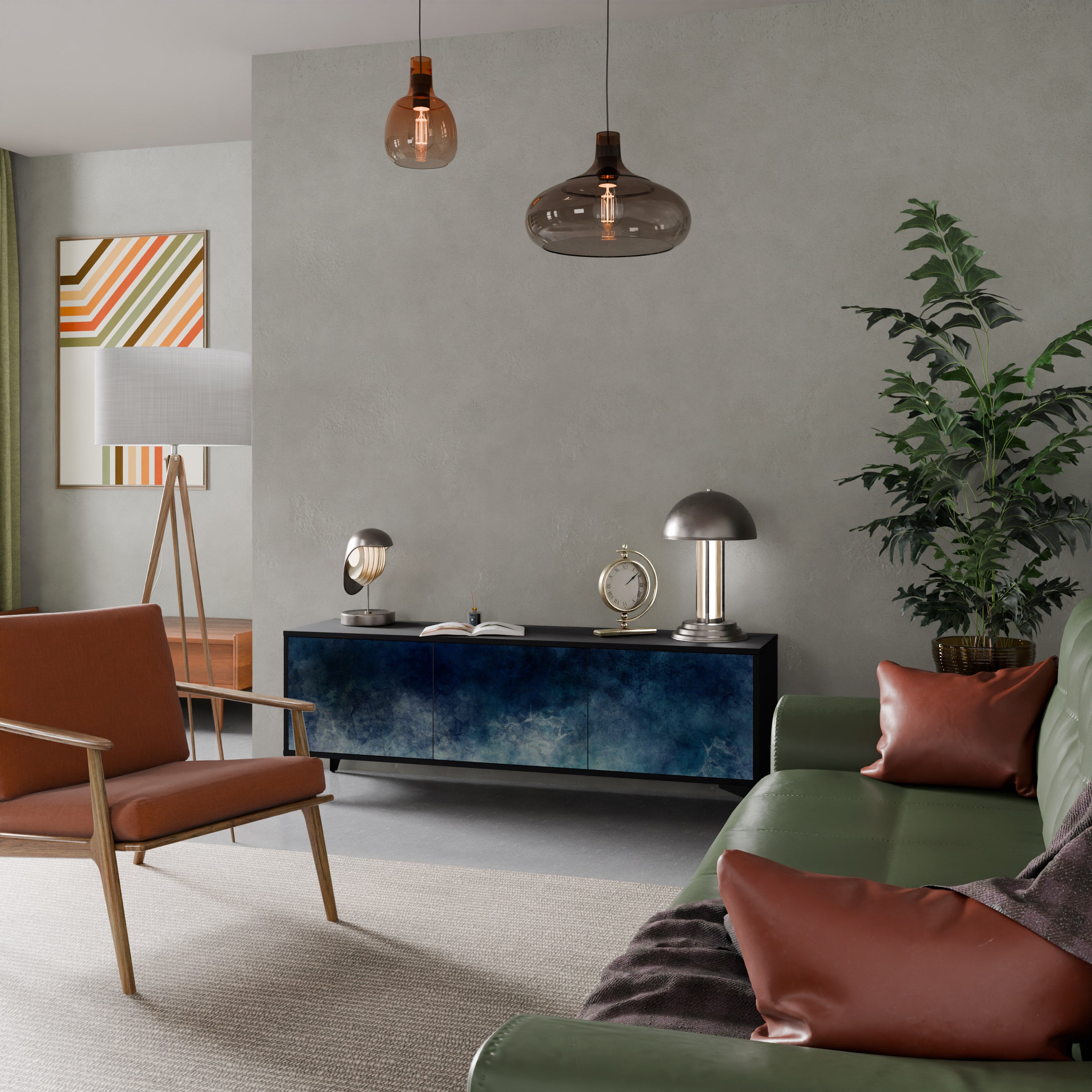 Mueble de TV de 3 puertas CELESTIAL FALL en acabado negro