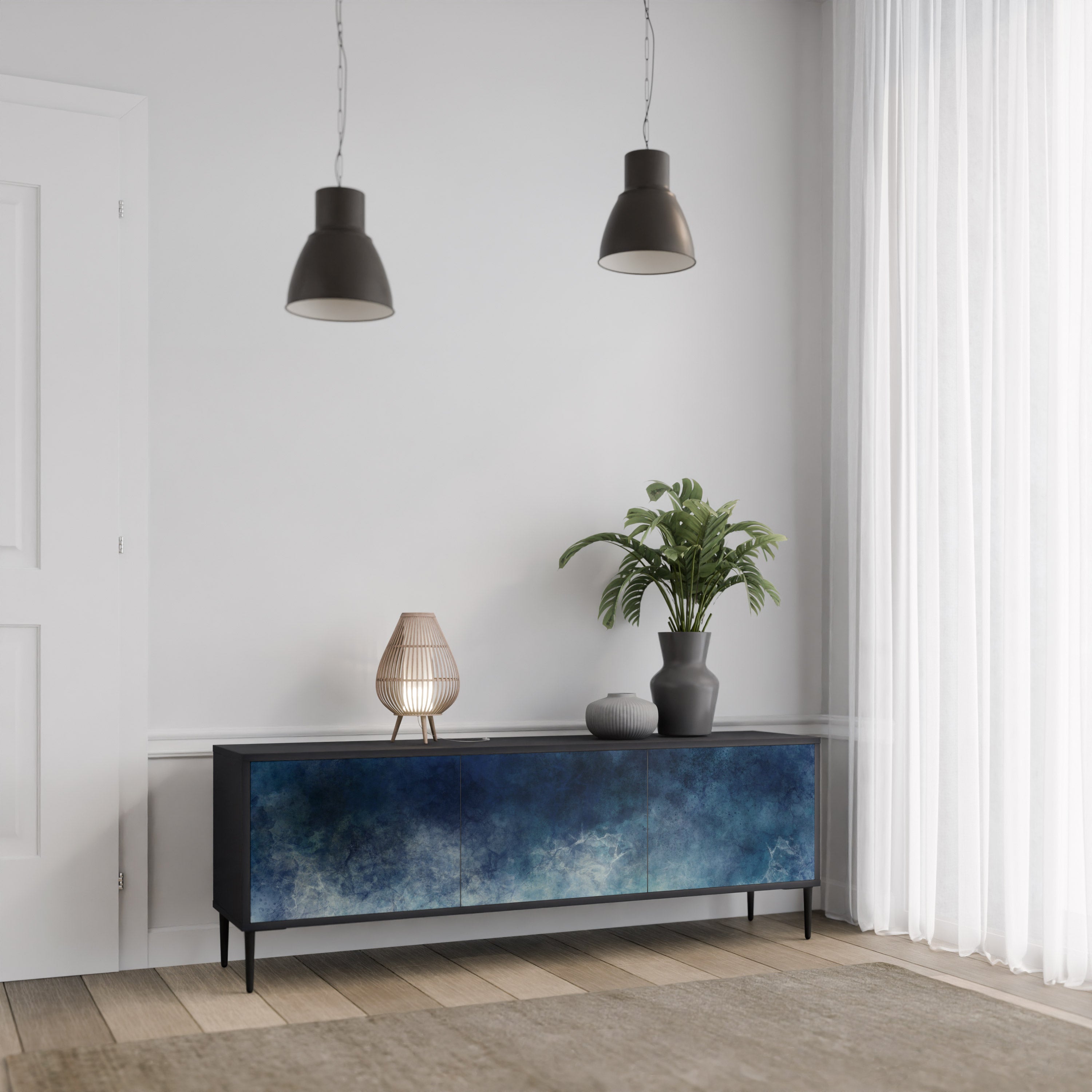 Mueble de TV de 3 puertas CELESTIAL FALL en acabado negro