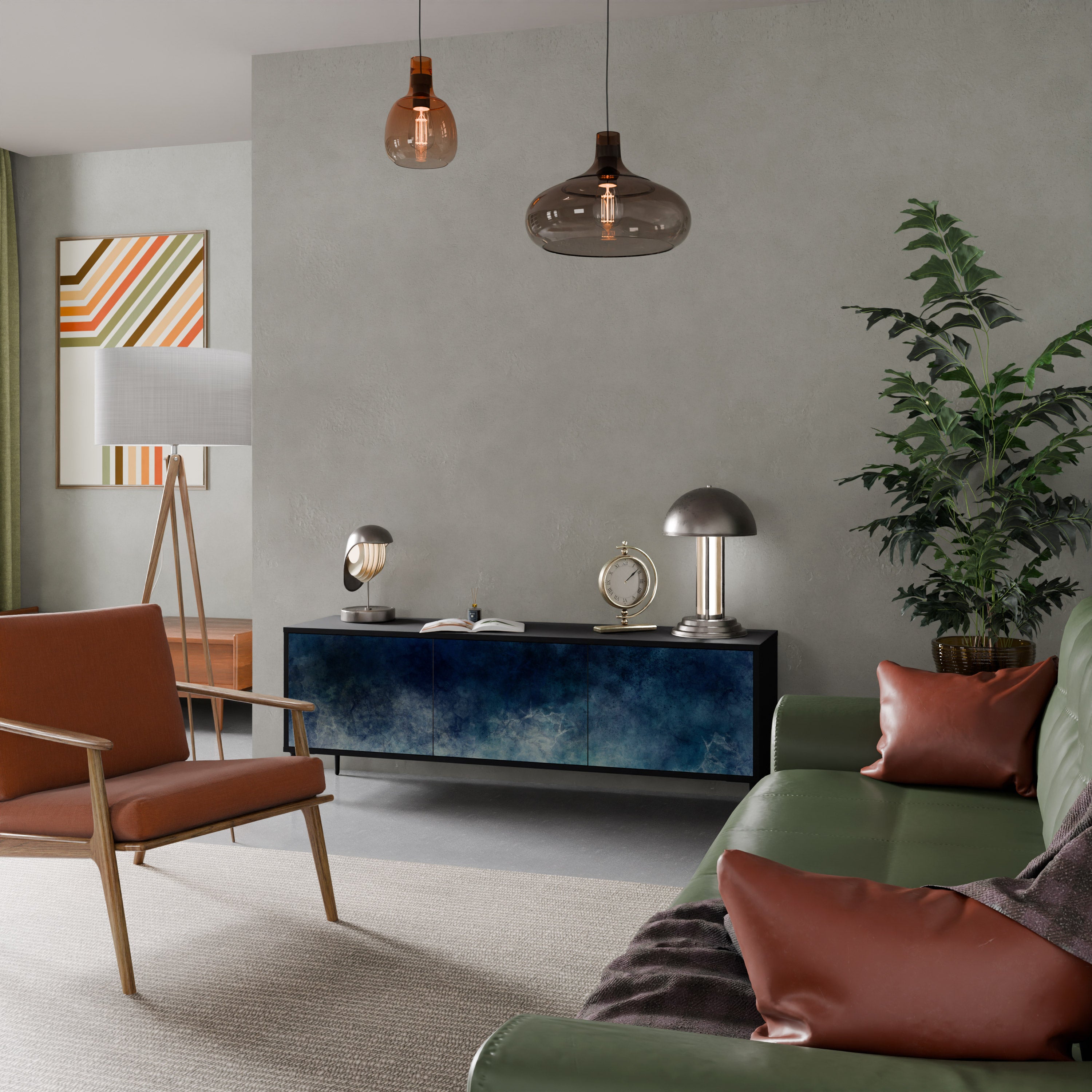 Mueble de TV de 3 puertas CELESTIAL FALL en acabado negro