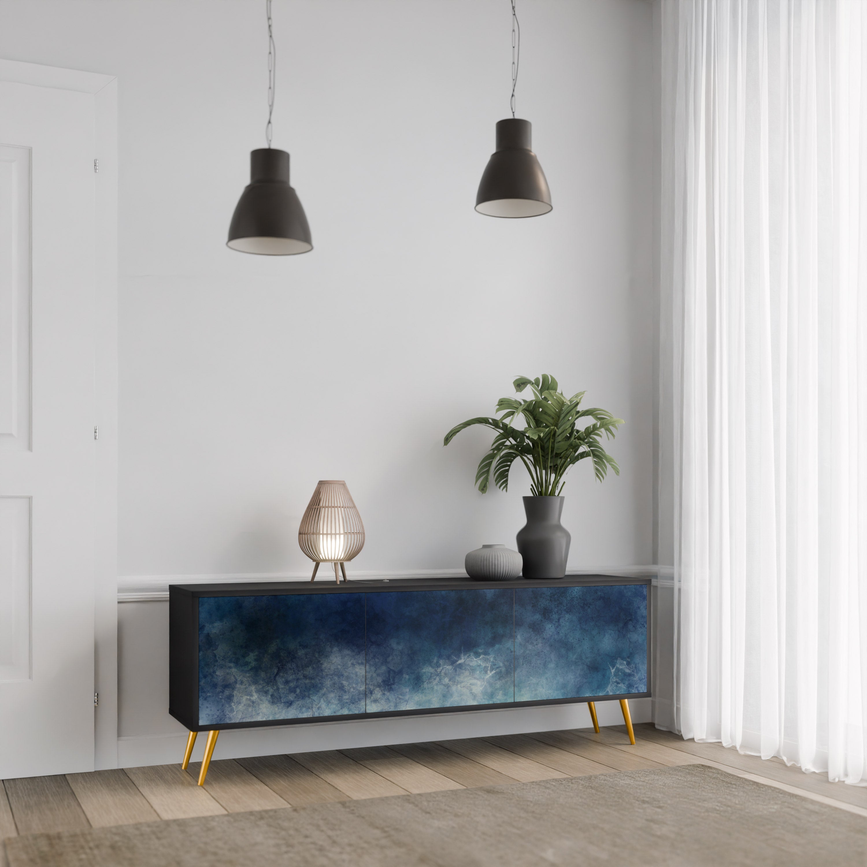 Mueble de TV de 3 puertas CELESTIAL FALL en acabado negro