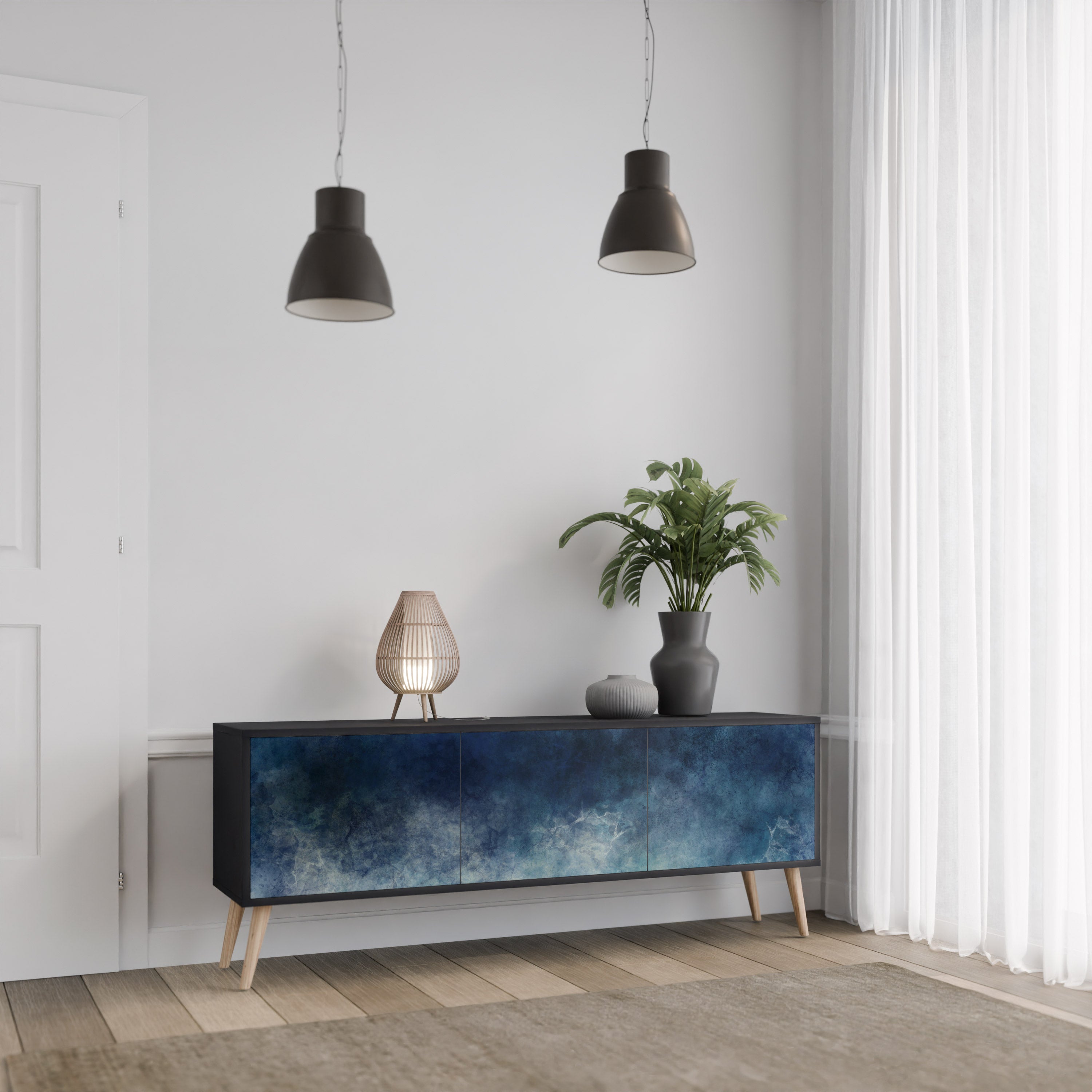Mueble de TV de 3 puertas CELESTIAL FALL en acabado negro