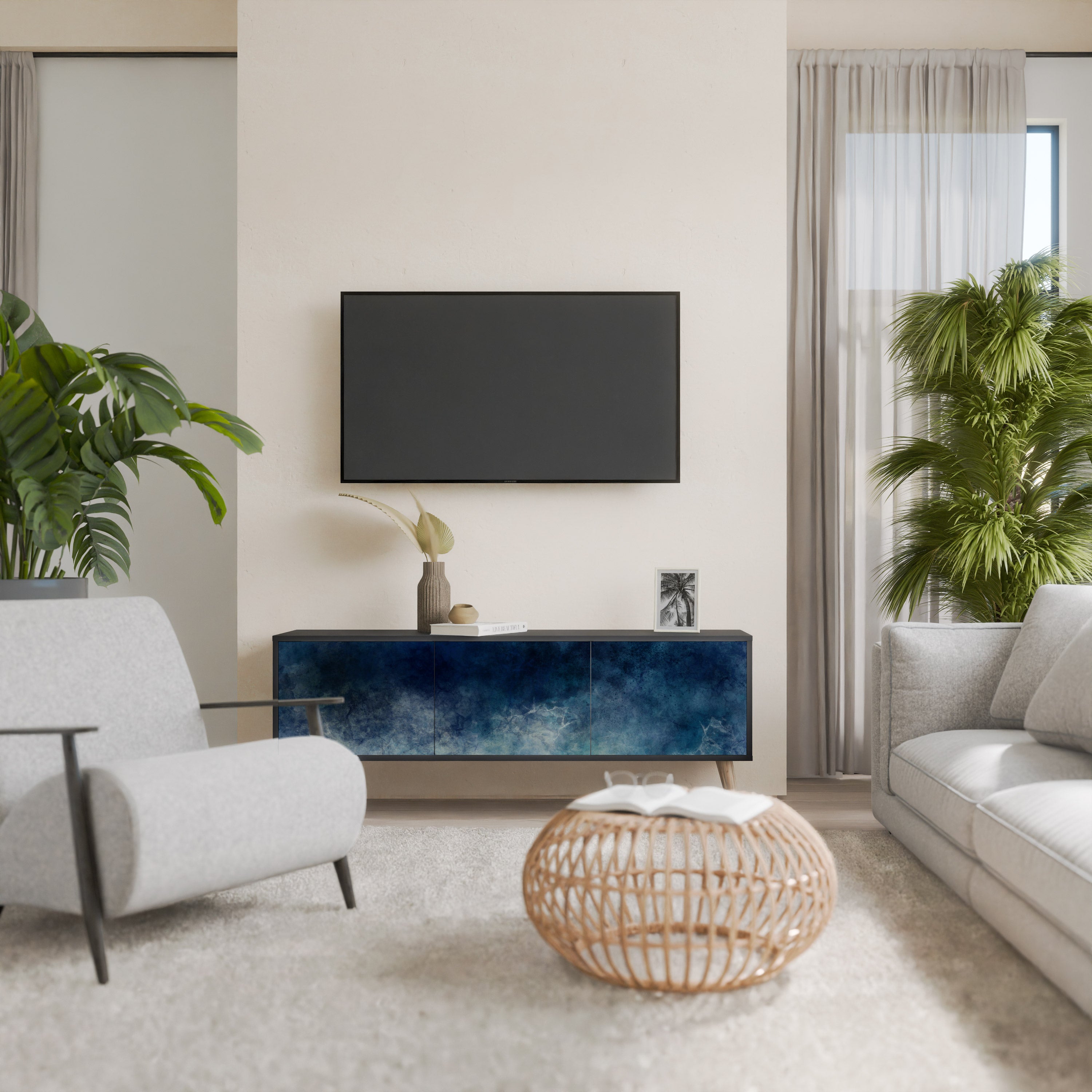 Mueble de TV de 3 puertas CELESTIAL FALL en acabado negro