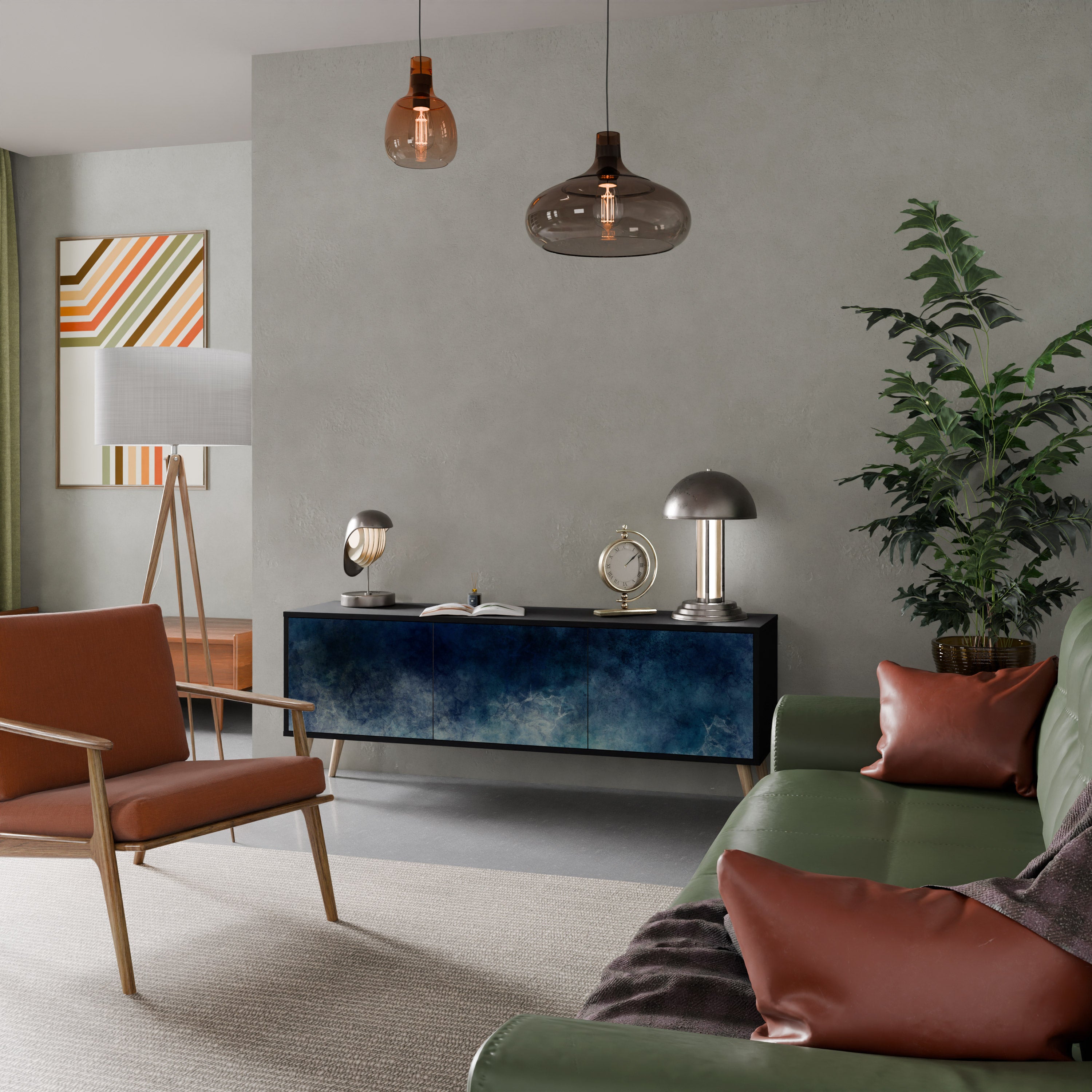 Mueble de TV de 3 puertas CELESTIAL FALL en acabado negro
