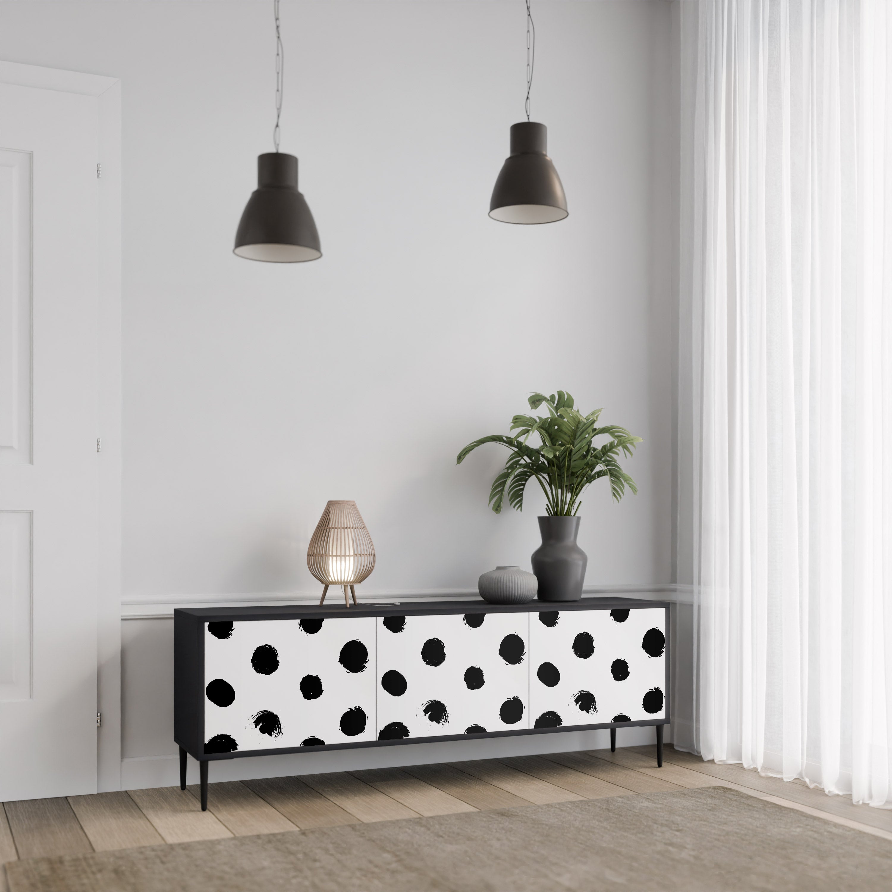 SLIPPING MINUTES Mueble para TV de 3 puertas con acabado negro