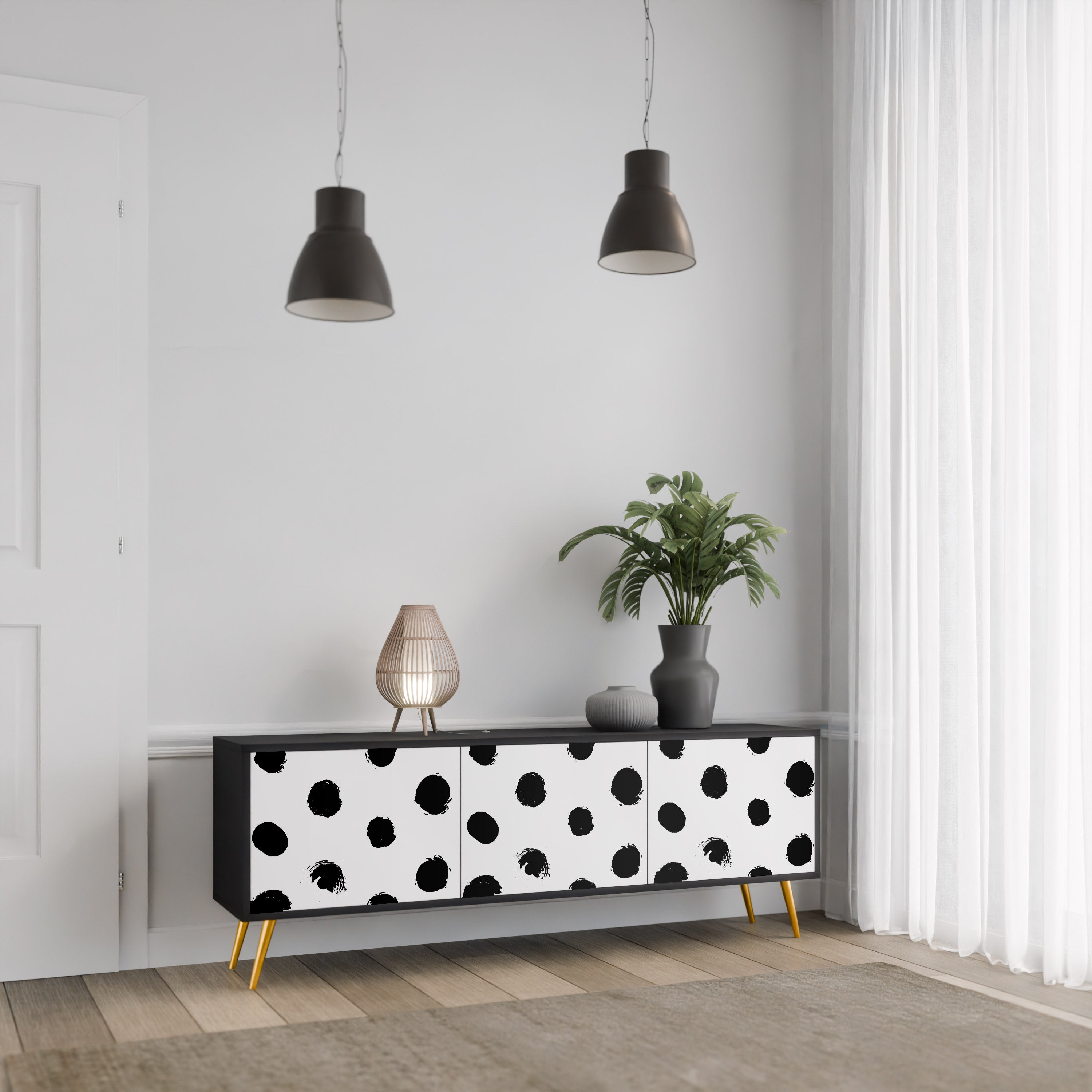 SLIPPING MINUTES Mueble para TV de 3 puertas con acabado negro