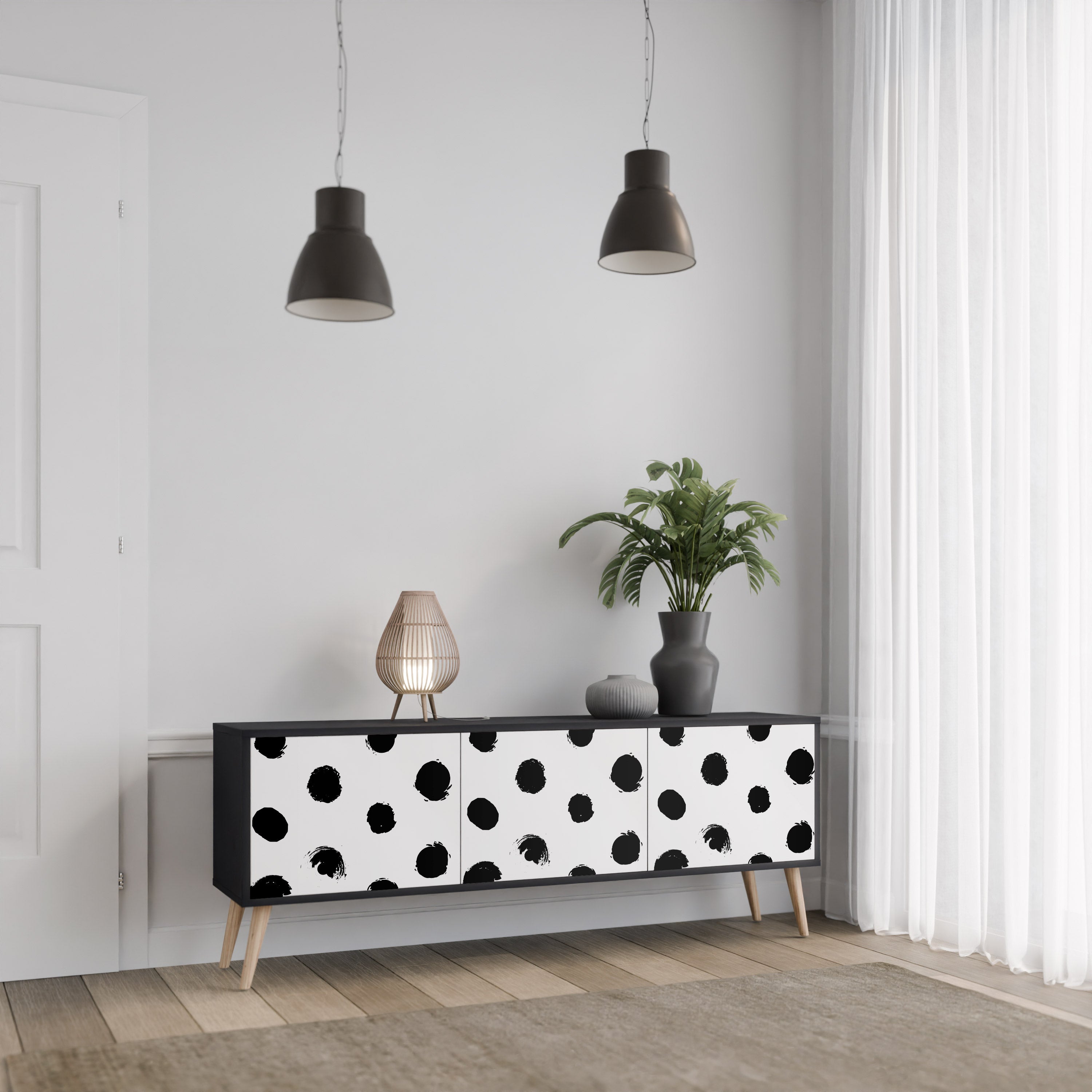 SLIPPING MINUTES Mueble para TV de 3 puertas con acabado negro