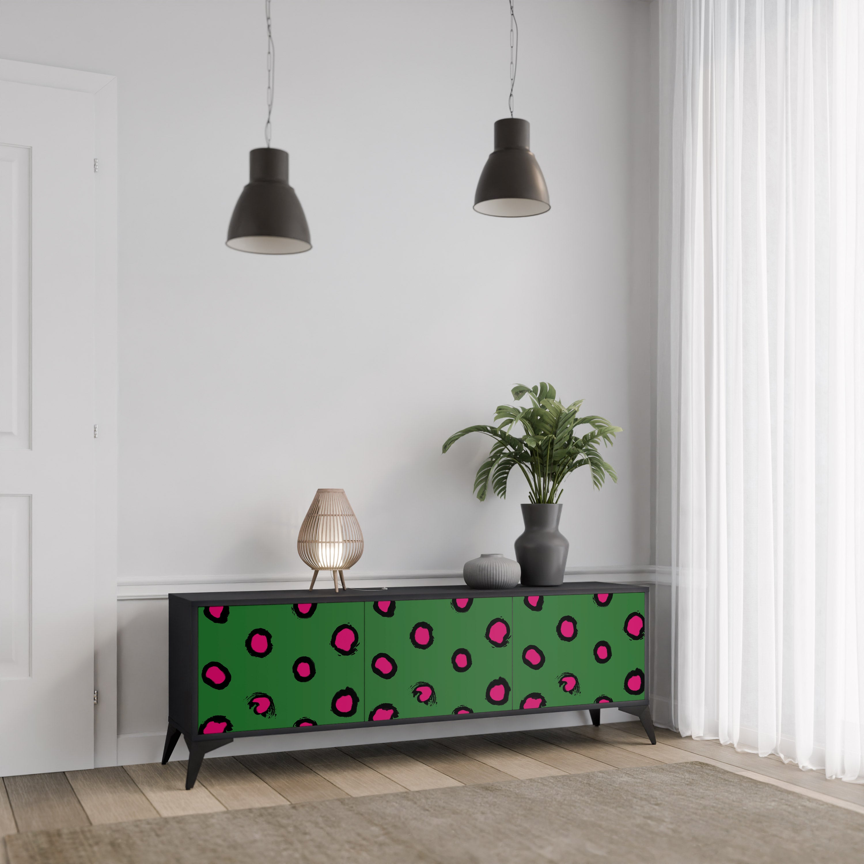 FUNKY SPOTS 3-Door TV Stand in Black Finish