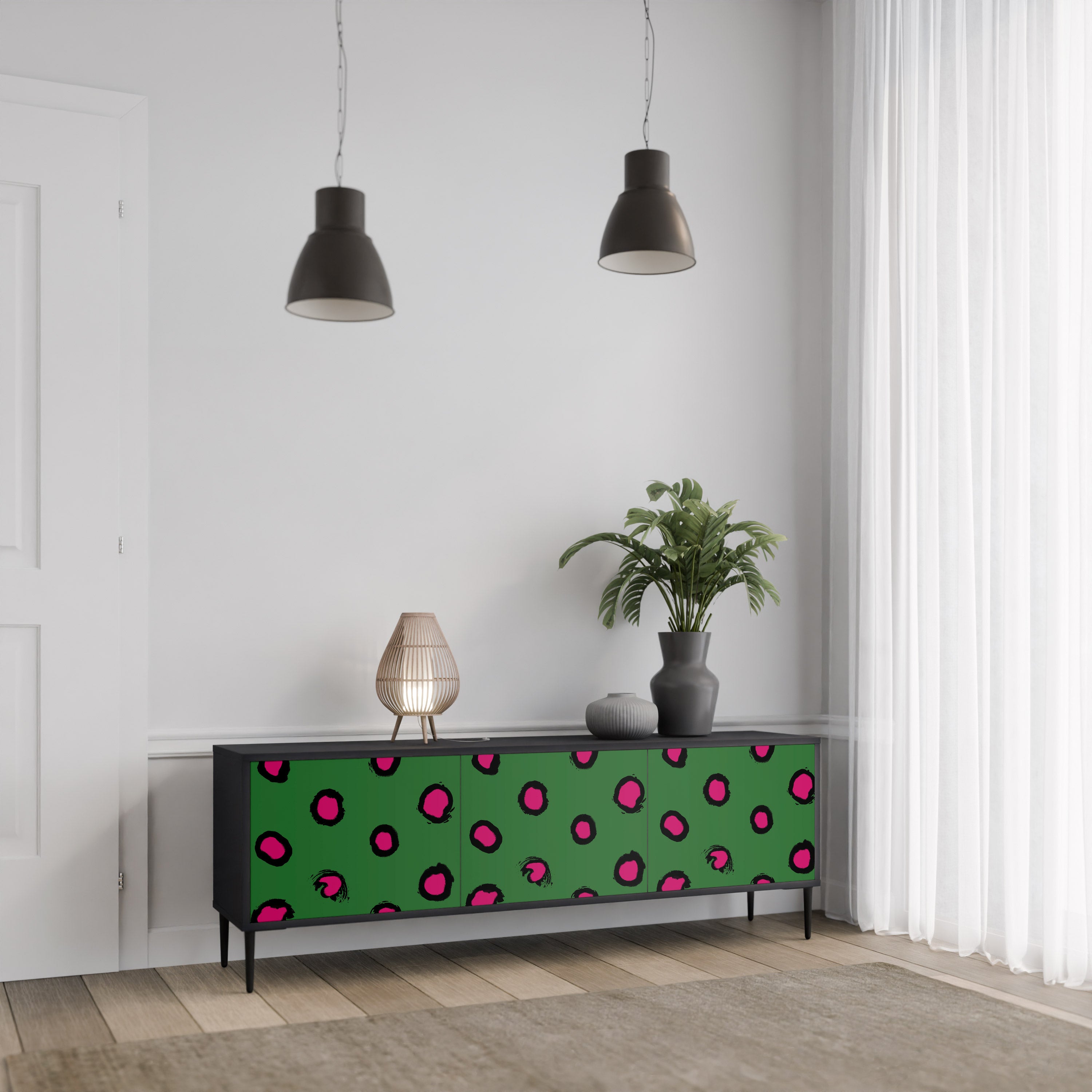 FUNKY SPOTS 3-Door TV Stand in Black Finish