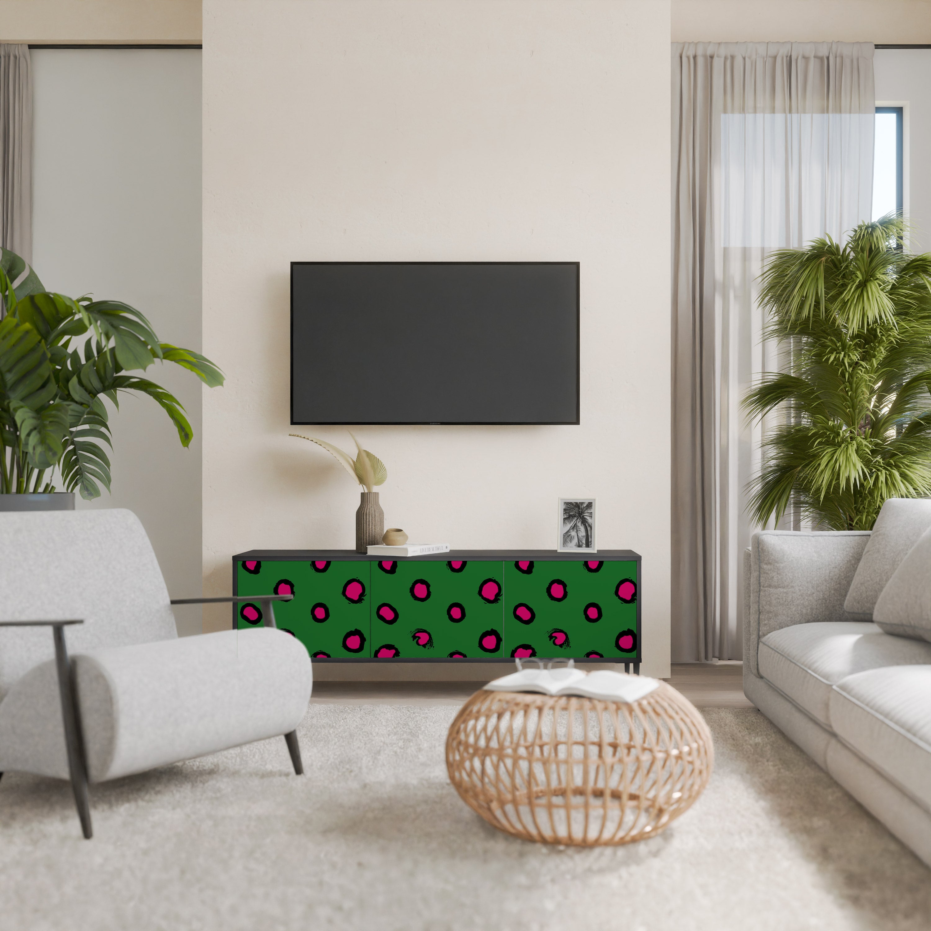 FUNKY SPOTS 3-Door TV Stand in Black Finish