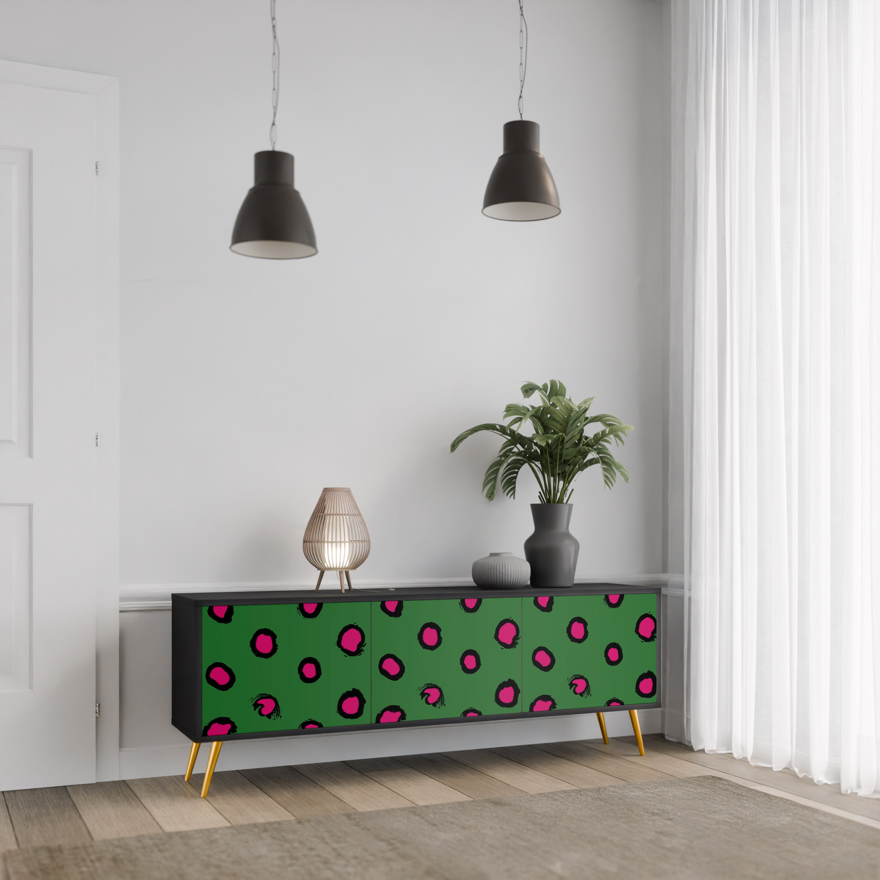 FUNKY SPOTS 3-Door TV Stand in Black Finish