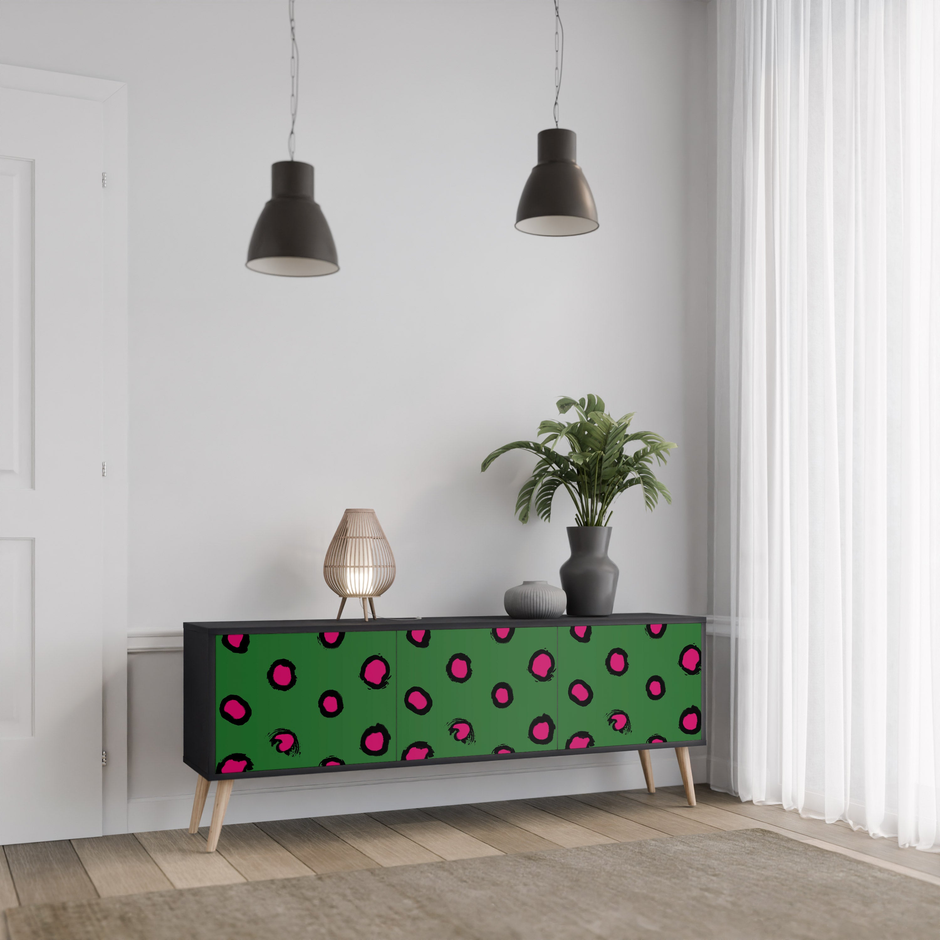 FUNKY SPOTS 3-Door TV Stand in Black Finish