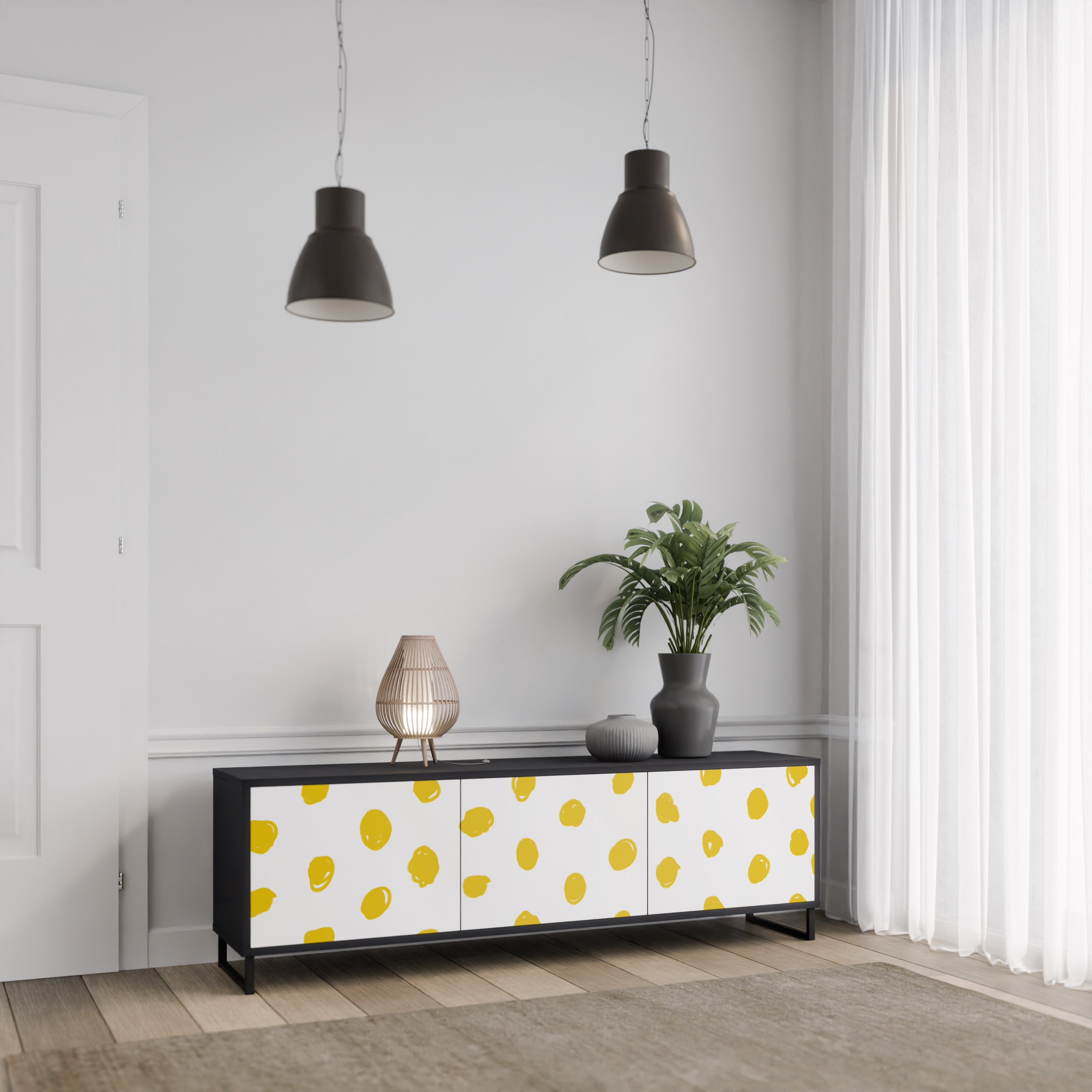 RADIANT REVERIE 3-Door TV Stand in Black Finish