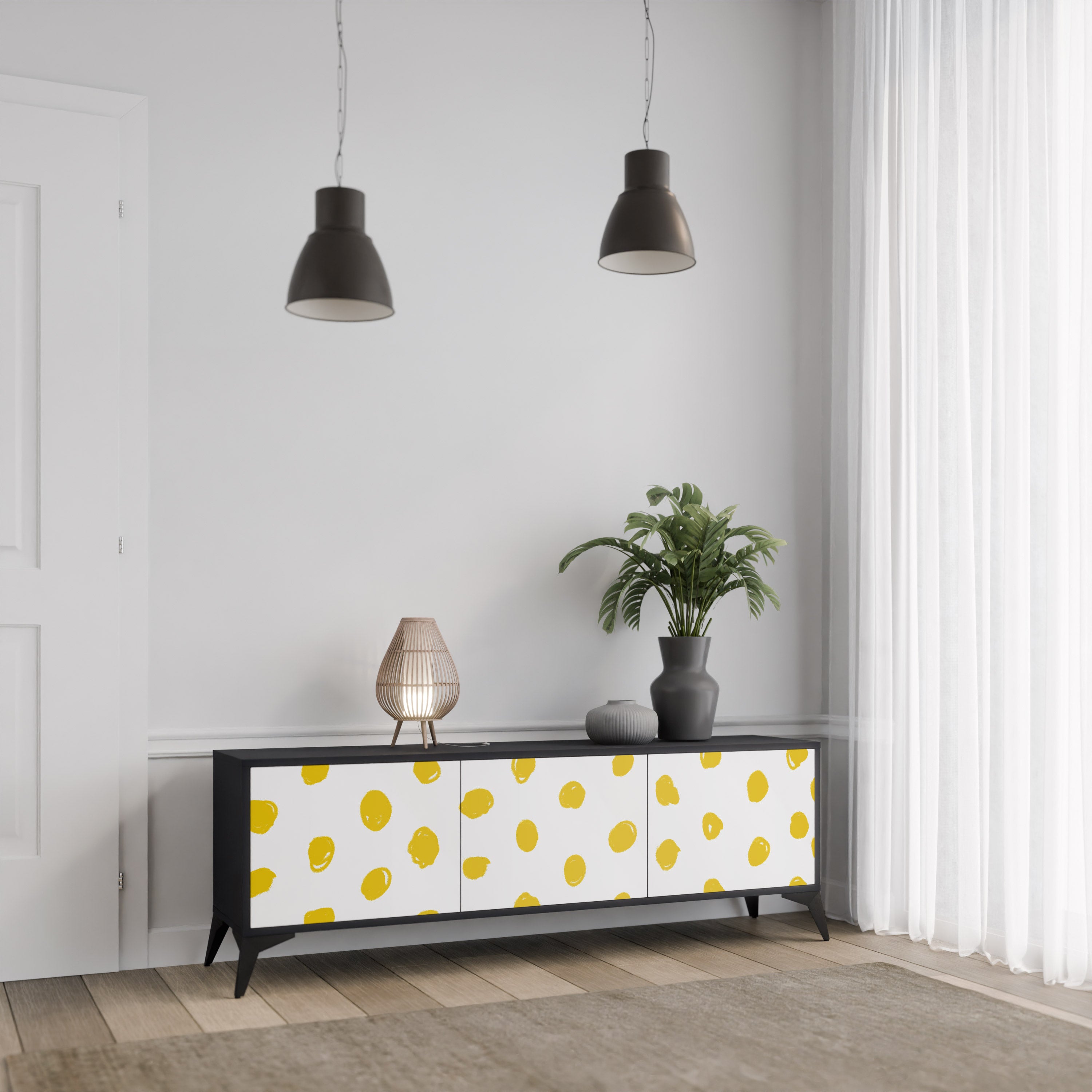 RADIANT REVERIE 3-Door TV Stand in Black Finish
