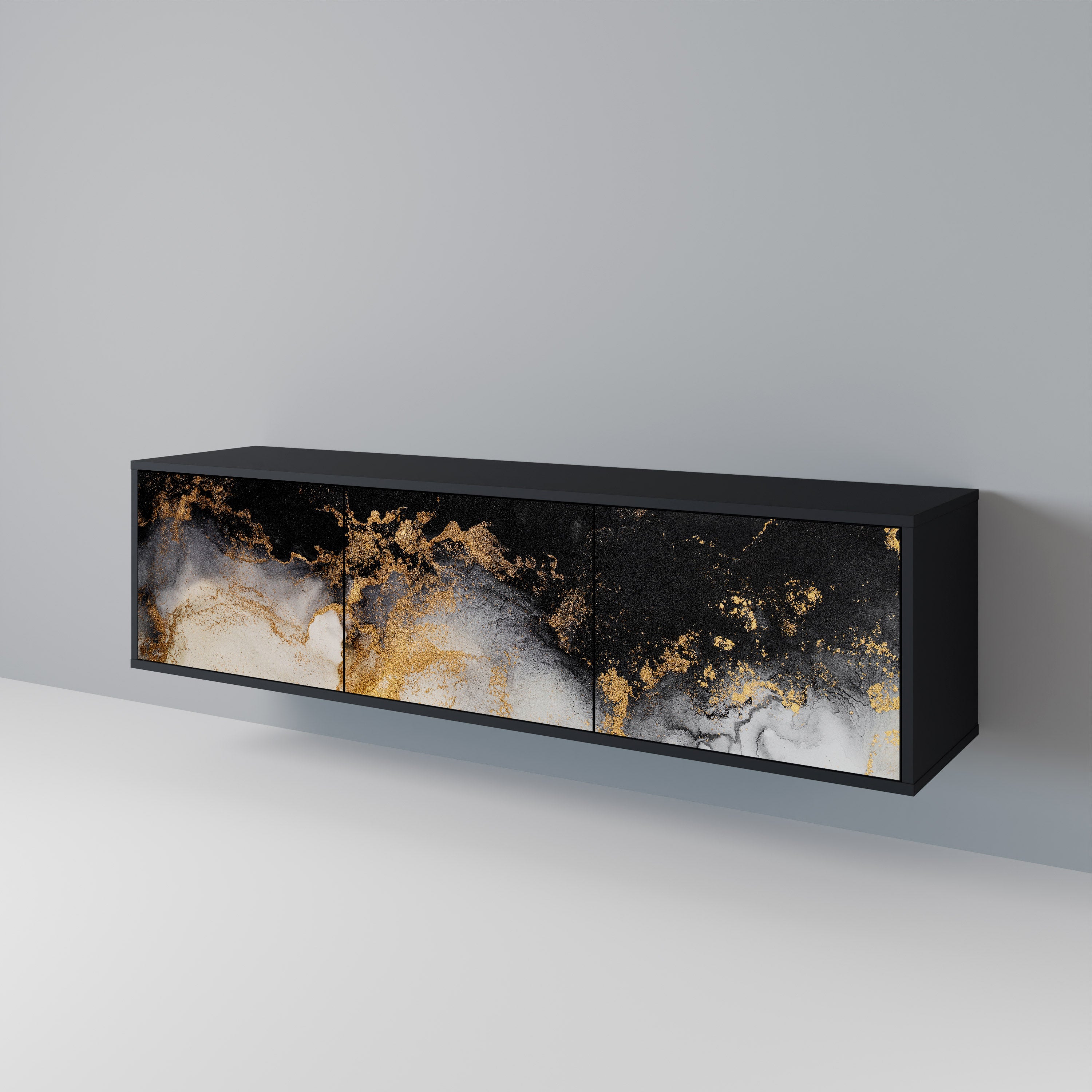MARBLE OF TOMMORROW 3-Door TV Stand in Black Finish