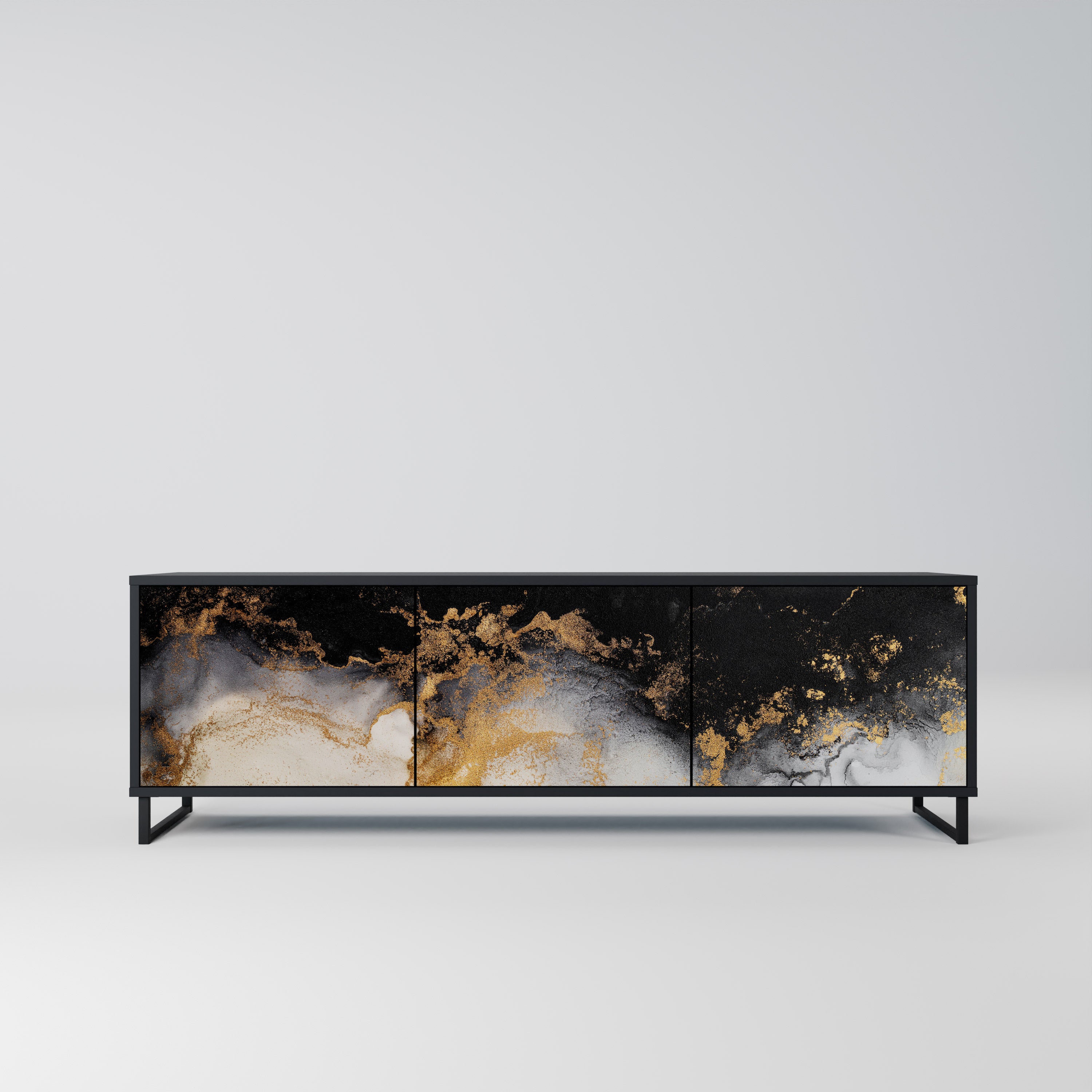 MARBLE OF TOMMORROW 3-Door TV Stand in Black Finish
